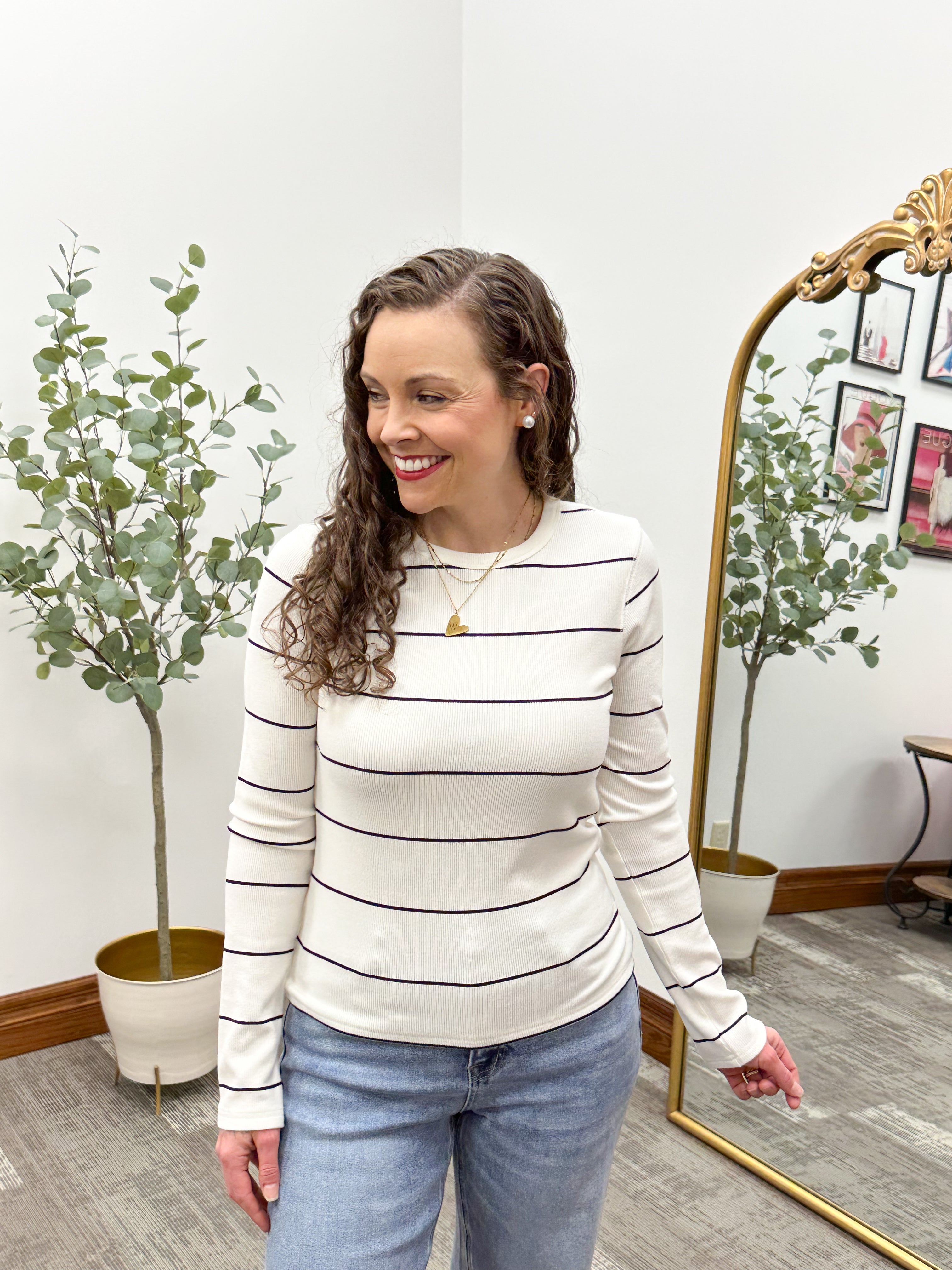 Striped Long Sleeve Ribbed Top