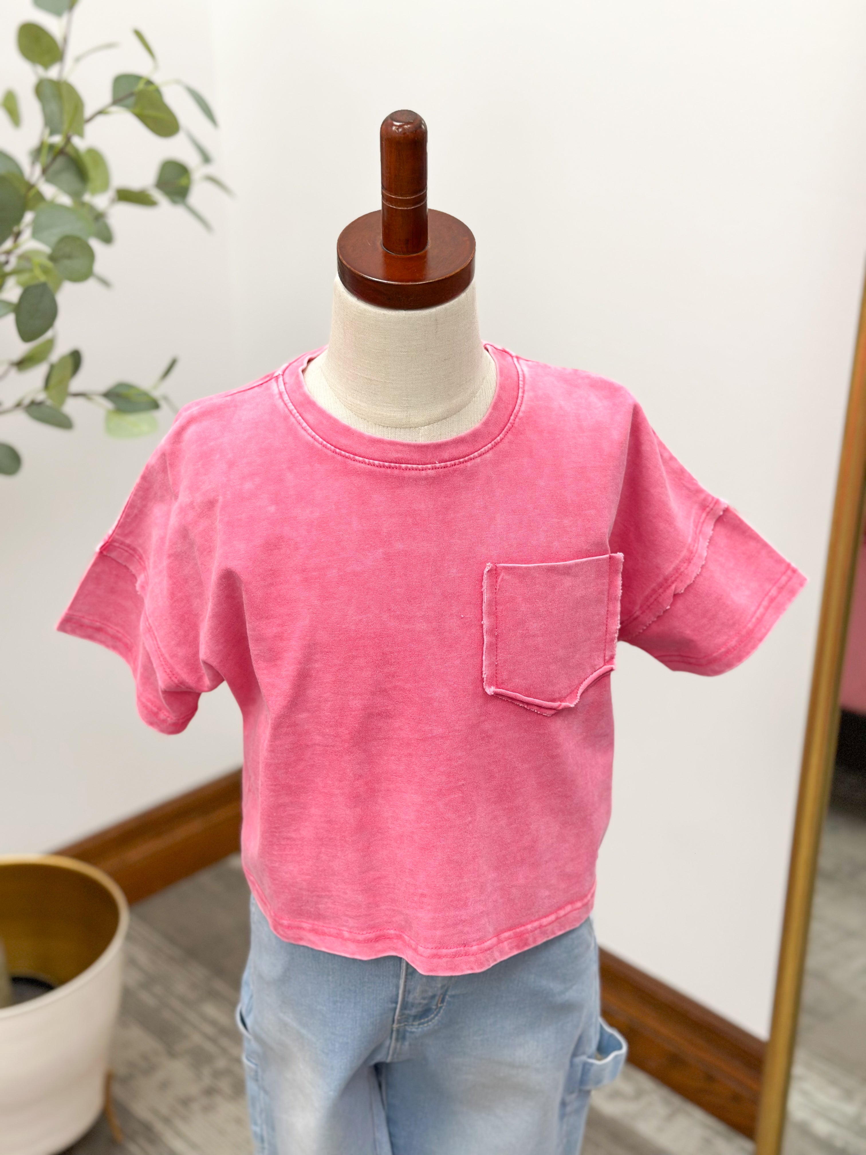 Girls Washed Pink Pocket Tee
