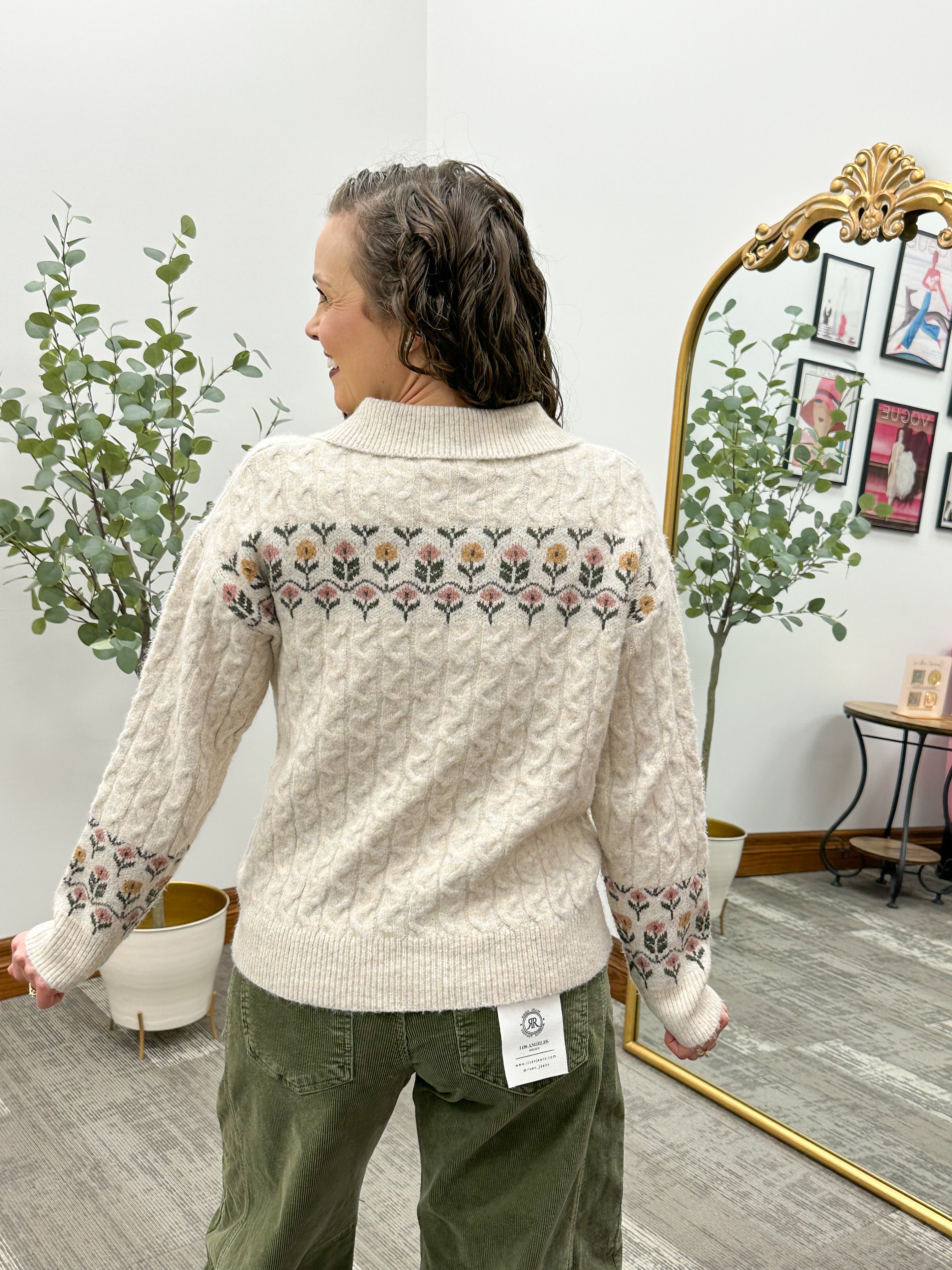 Floral Print Collared Sweater