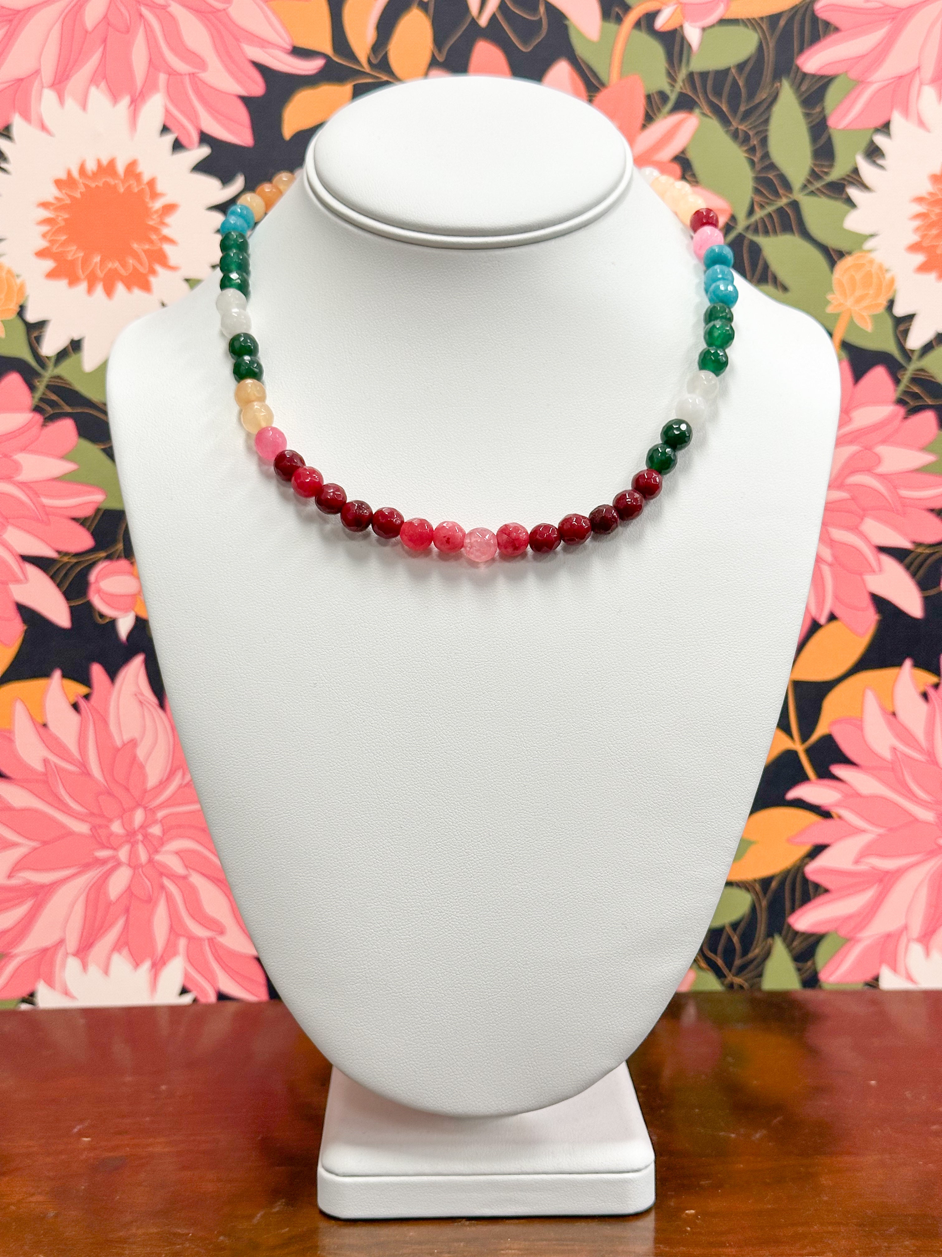 Pink & Green Multi Colored Beaded Necklace