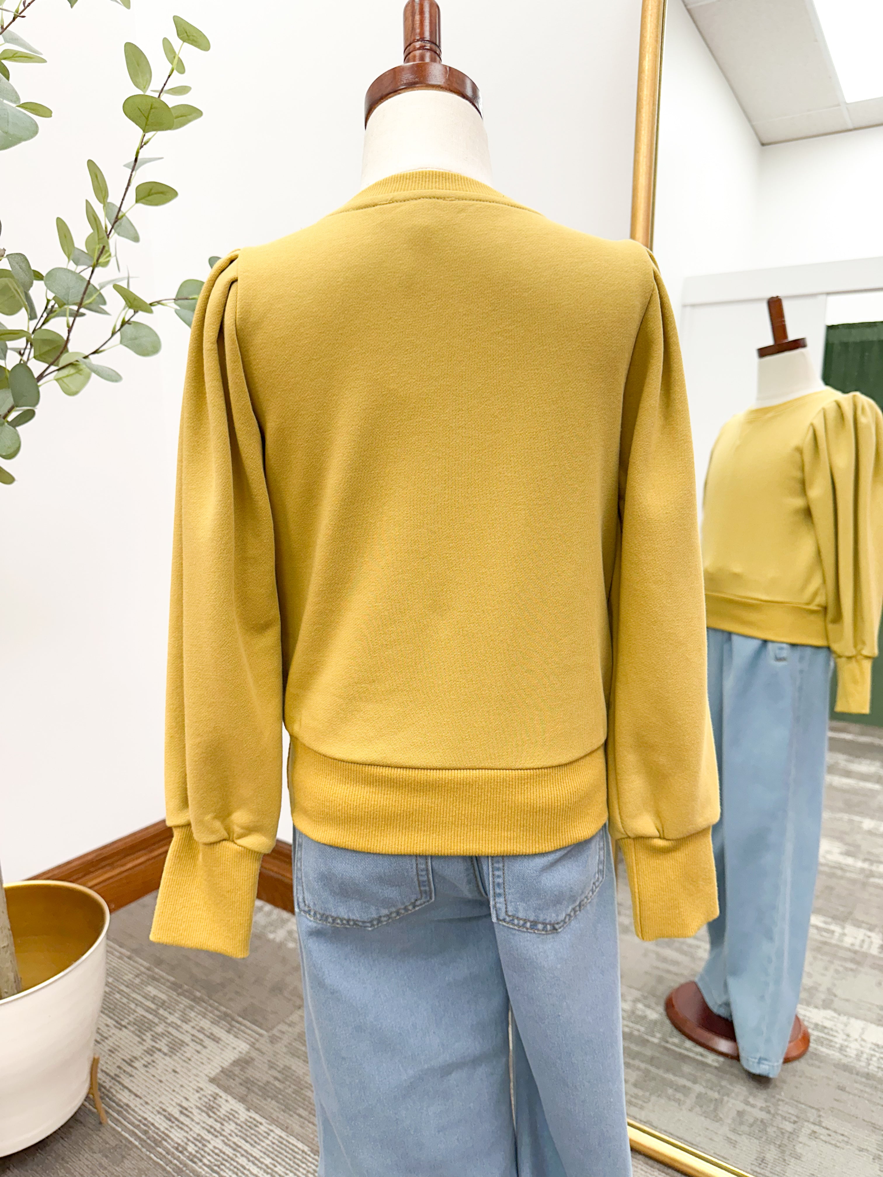 Girls Mustard Puff Sleeve Sweatshirt