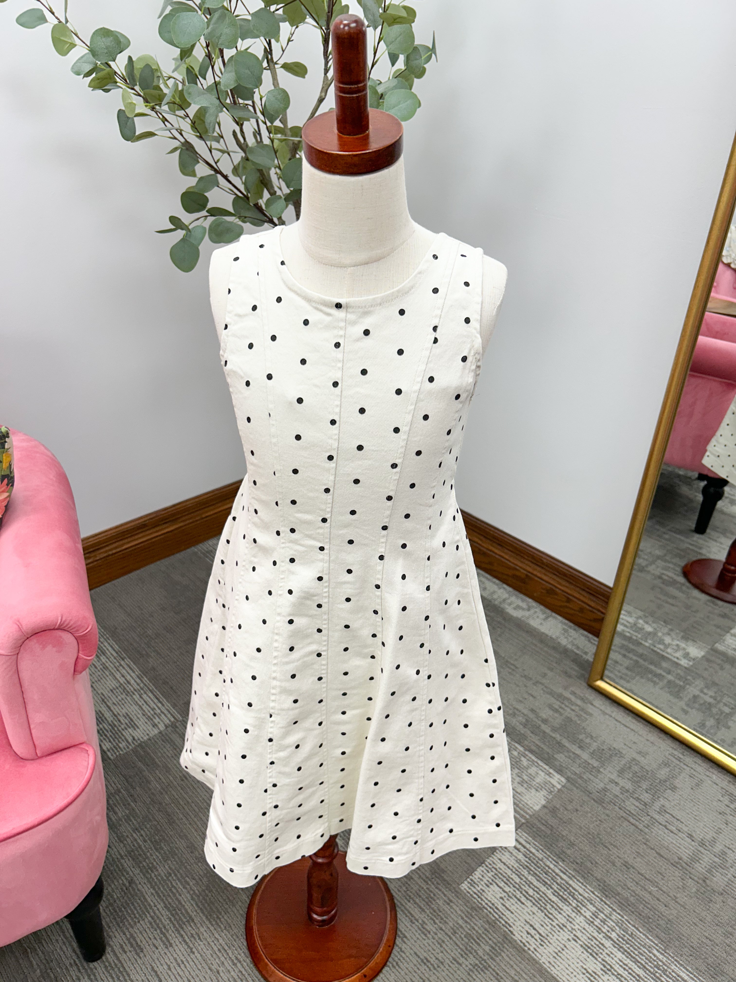 Girls Polka Dot Denim Dress