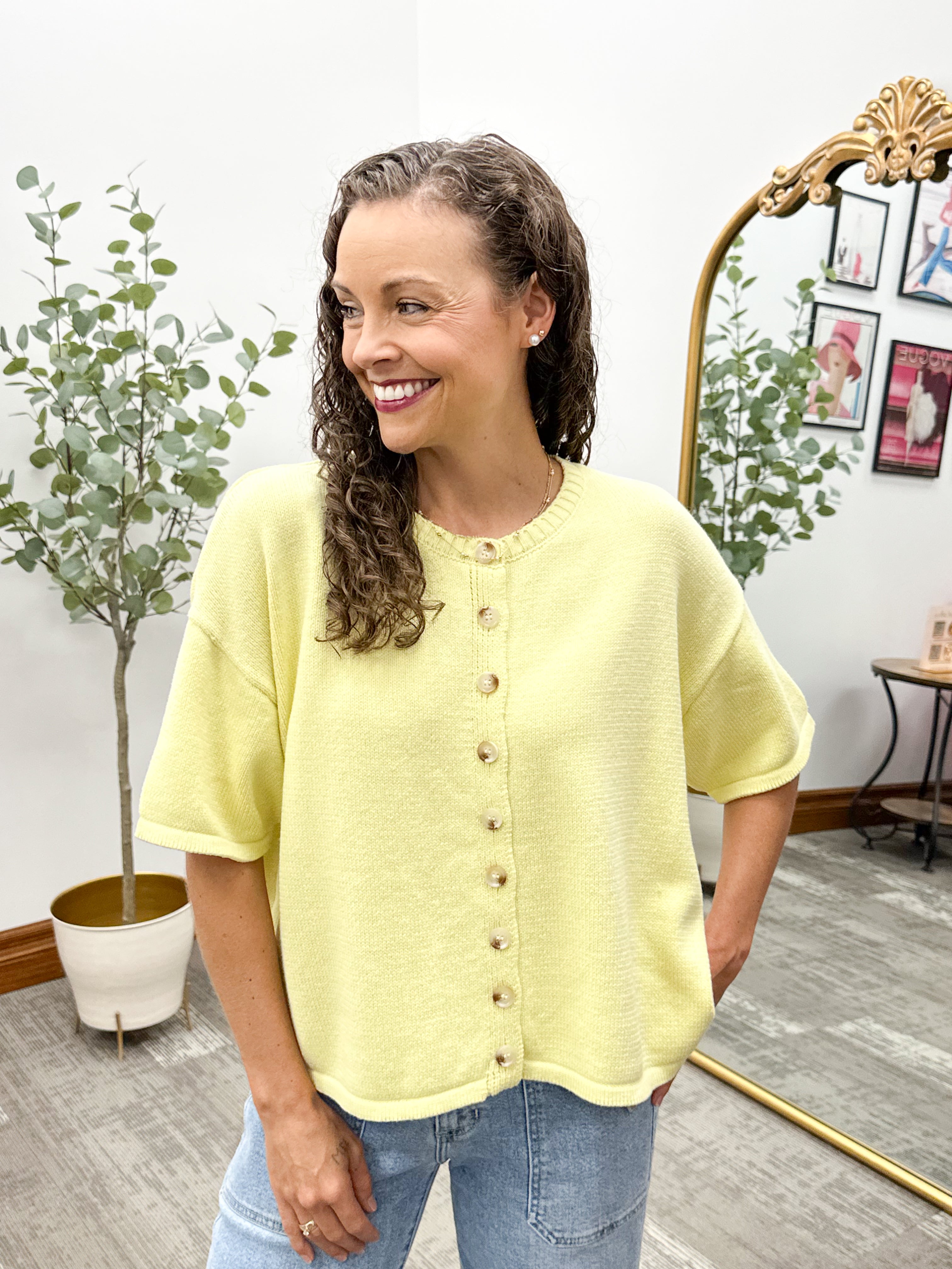 Wishlist sweater, yellow wishlist sweater, yellow cardigan, yellow wishlist cardigan