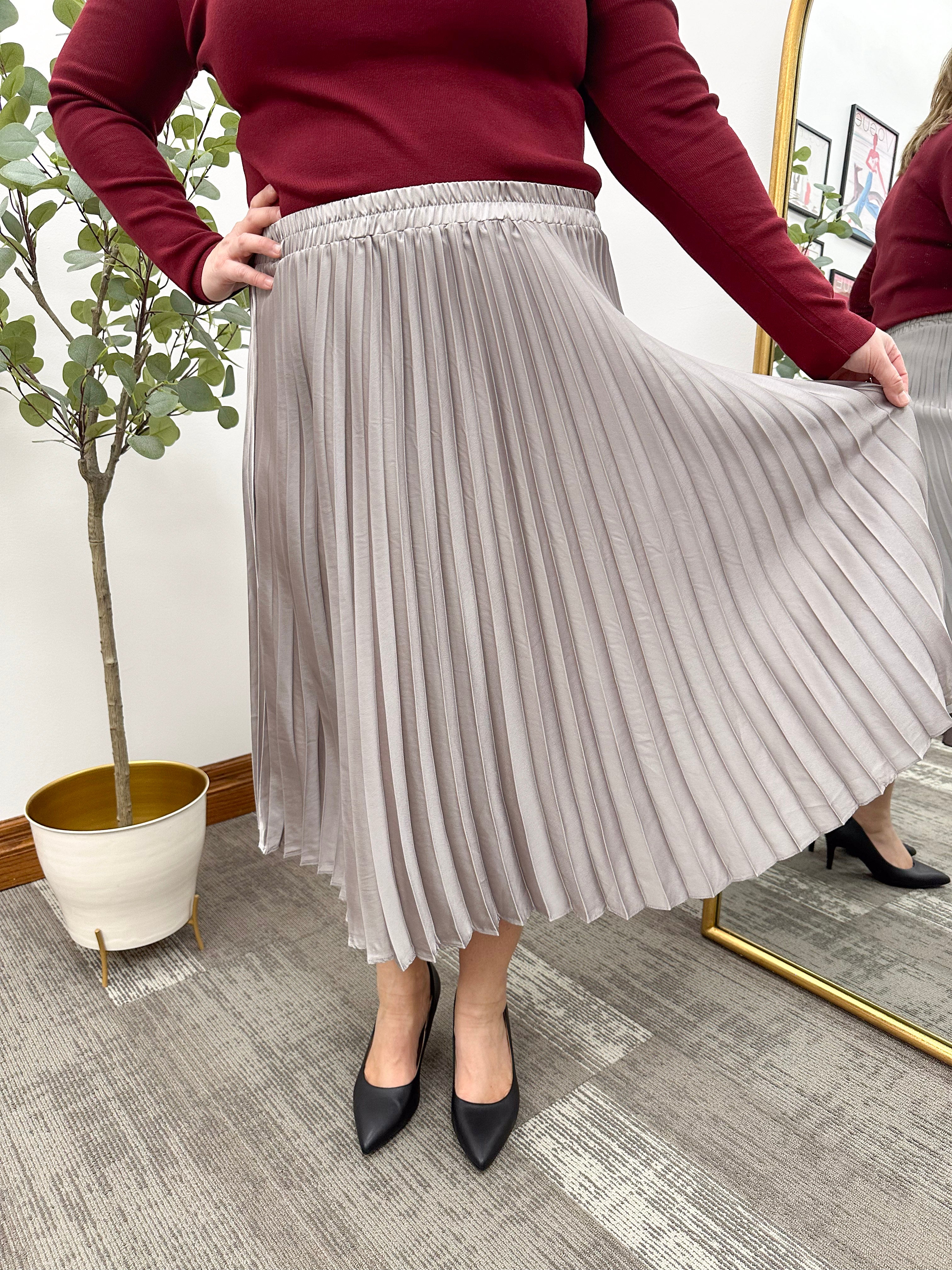 Alli Silver Pleated Midi Skirt