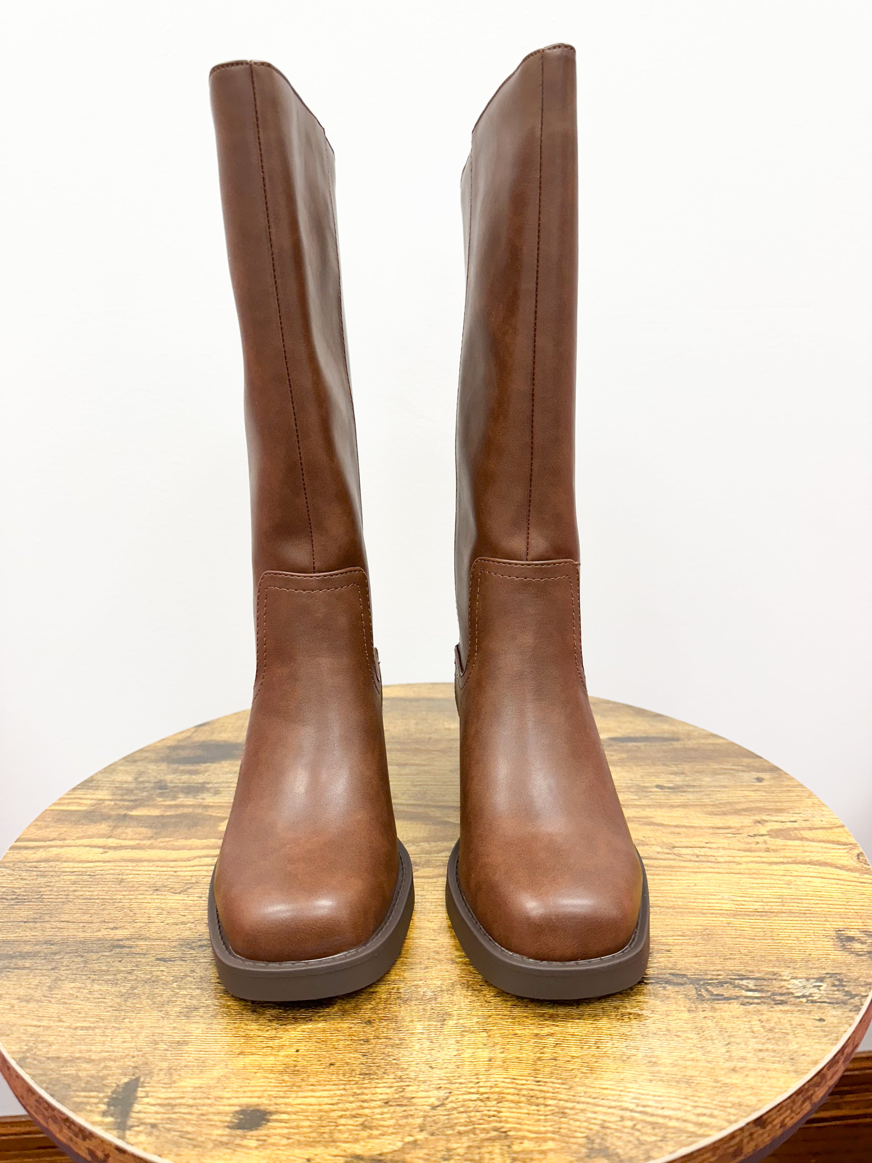 Tall Brown Square Toe Boots