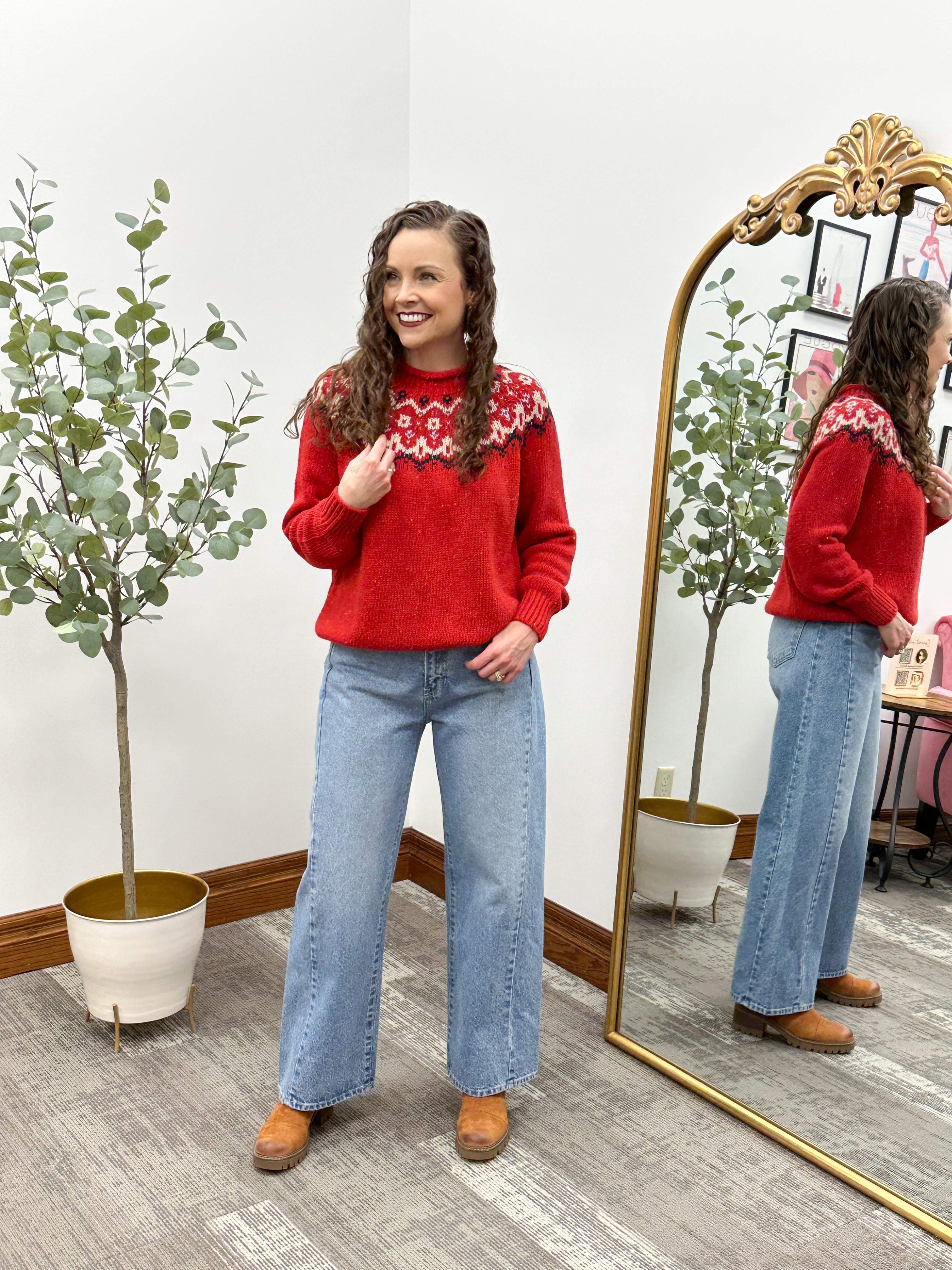 Red Fair Isle Knit Sweater