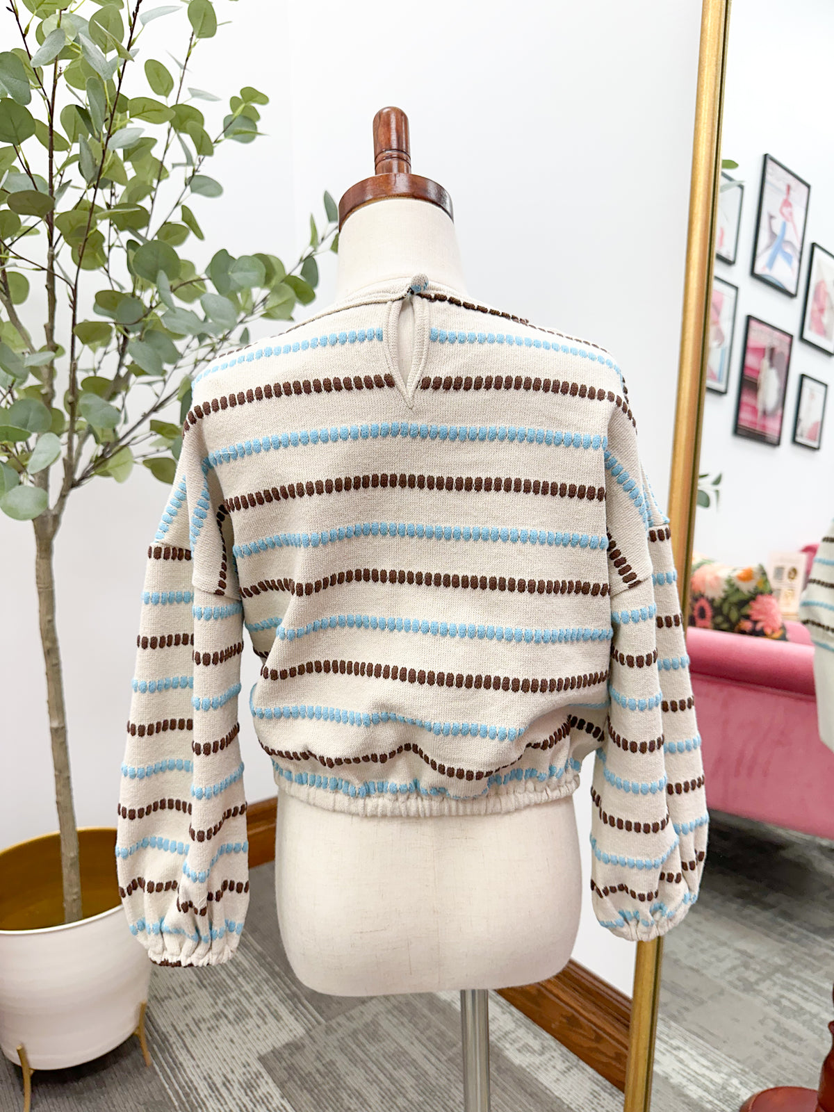 Girls Textured Striped Long Sleeve Top