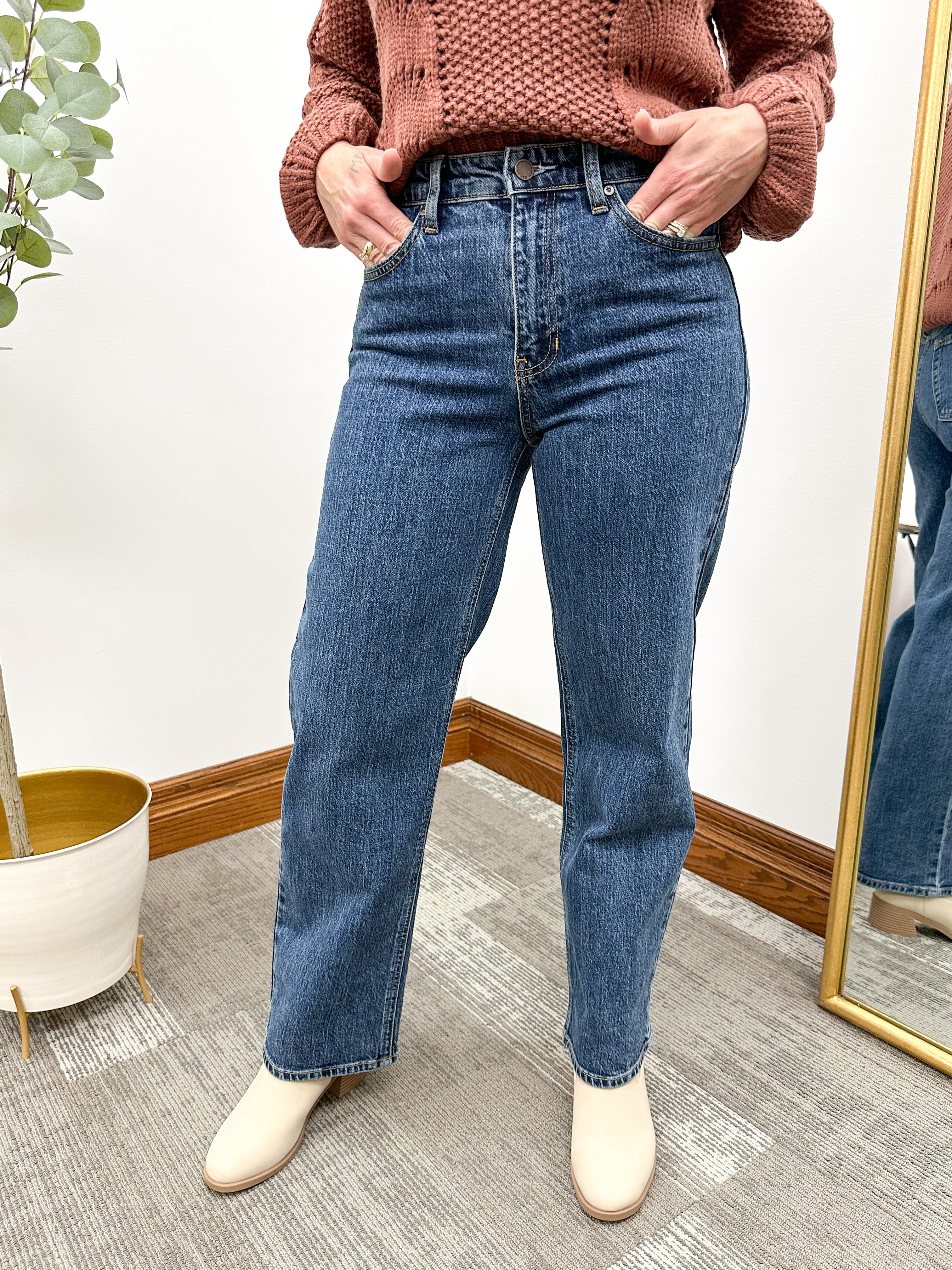 Dark Wash Hugh Rise Retro Straight Leg Jeans JBD Jeans