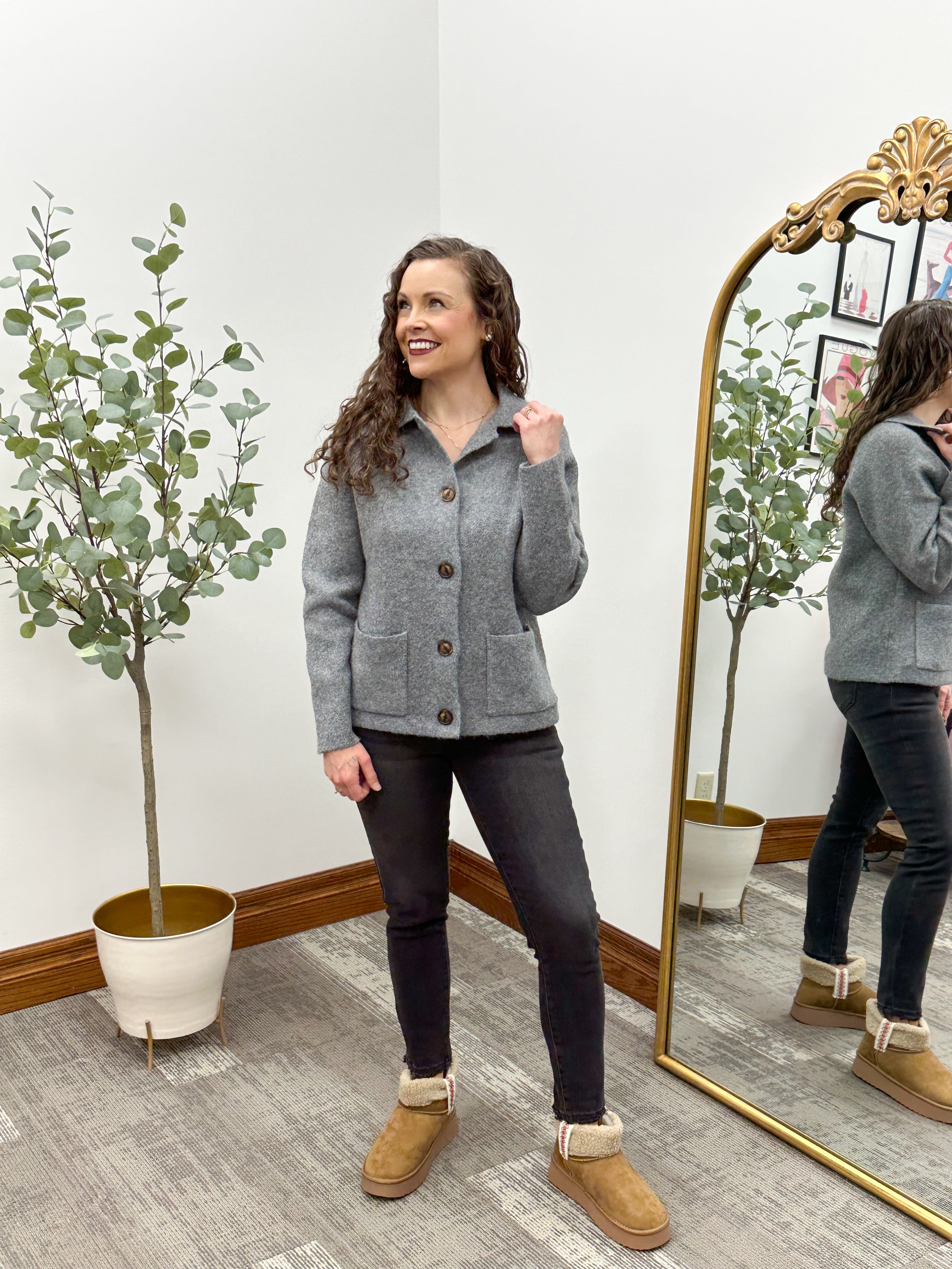 Gray Button Down Collared Cardigan