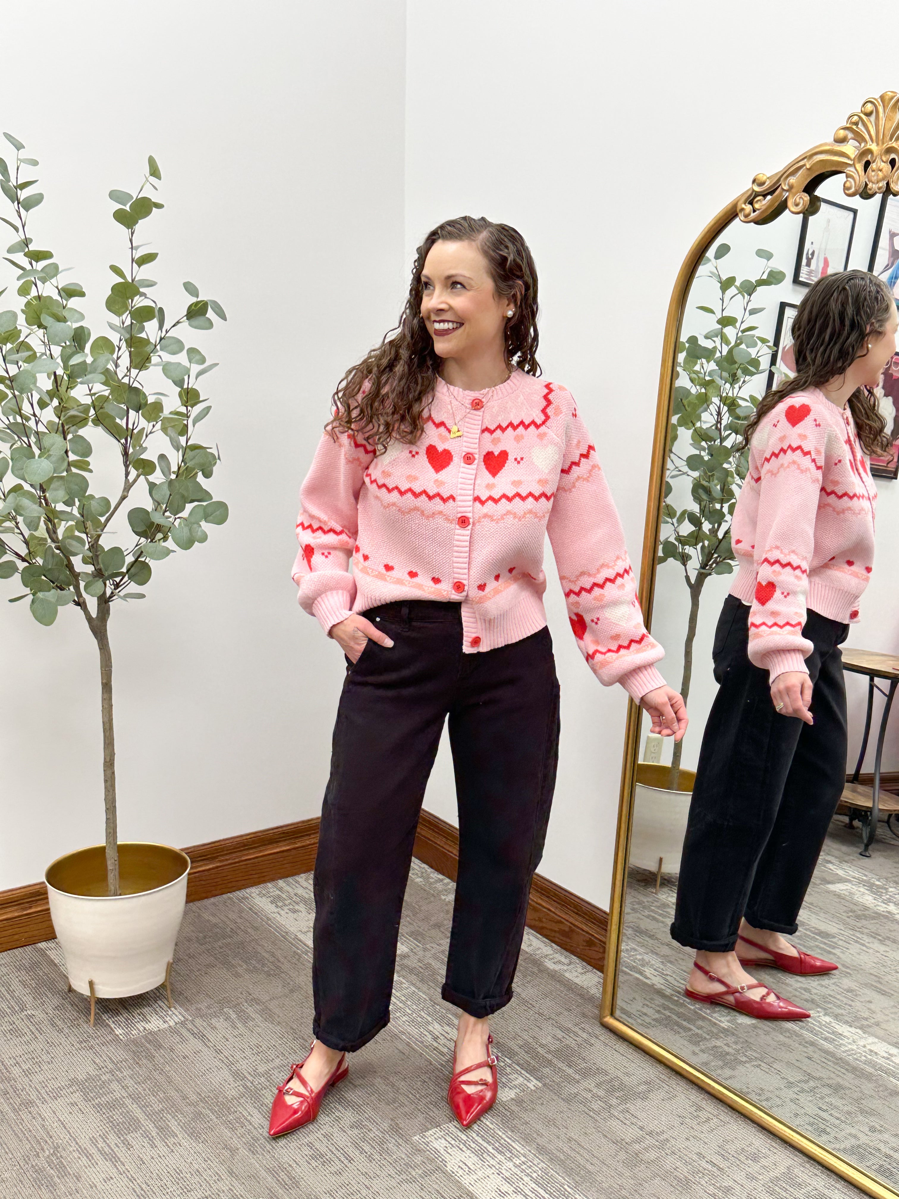 Pink Heart Print Cardigan