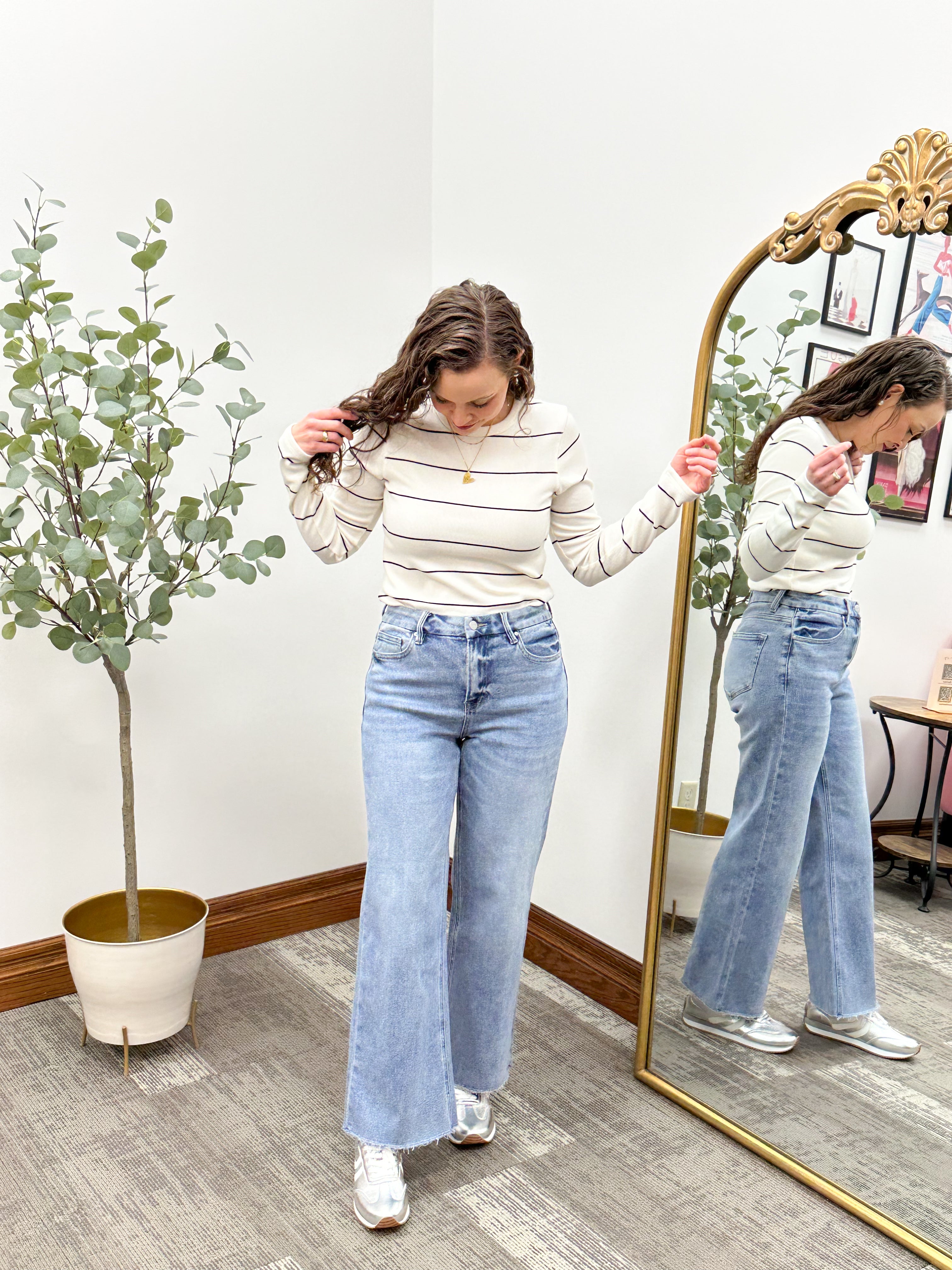 Striped Long Sleeve Ribbed Top