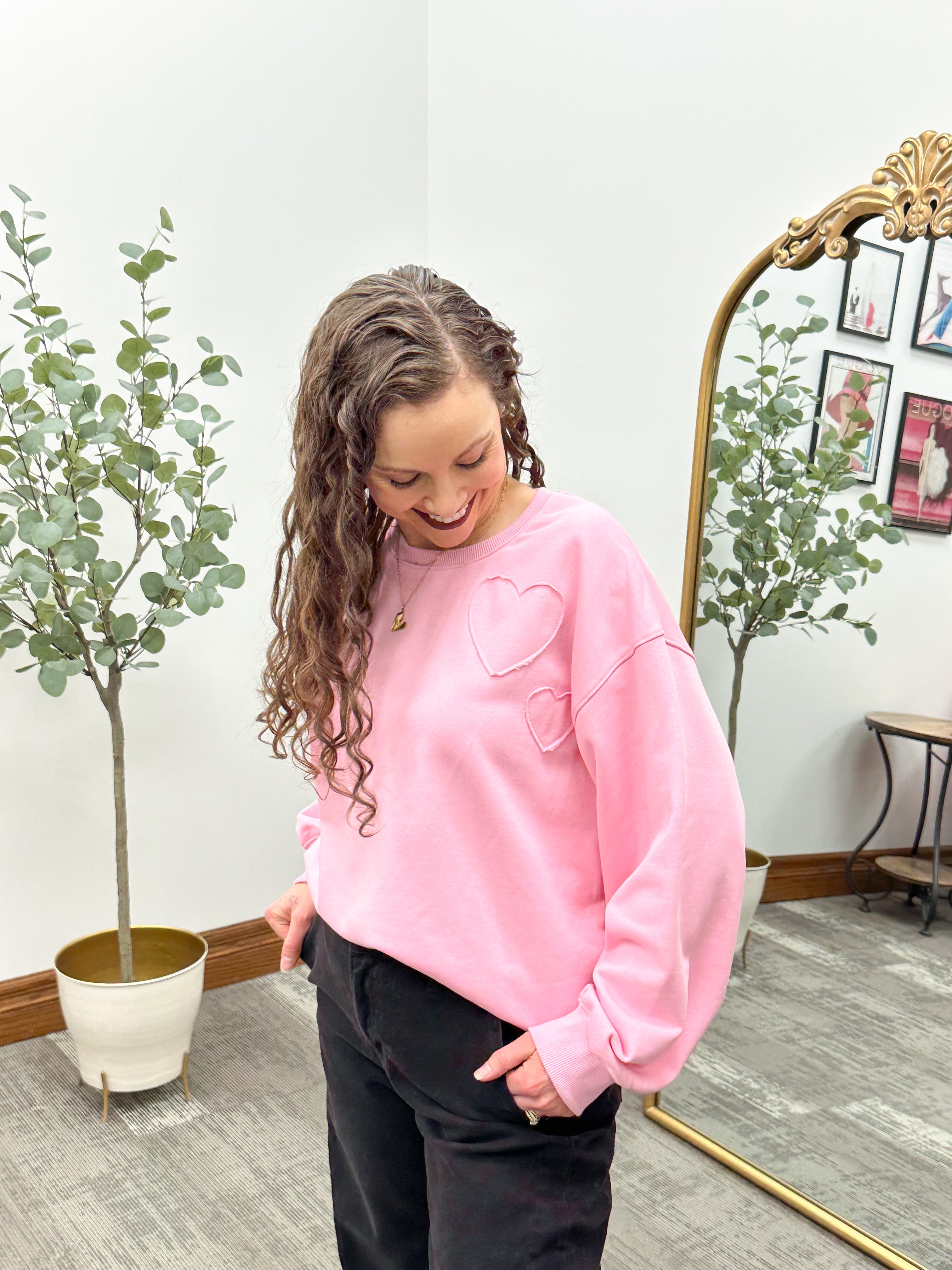 Pink Heart Patch Terry Sweatshirt