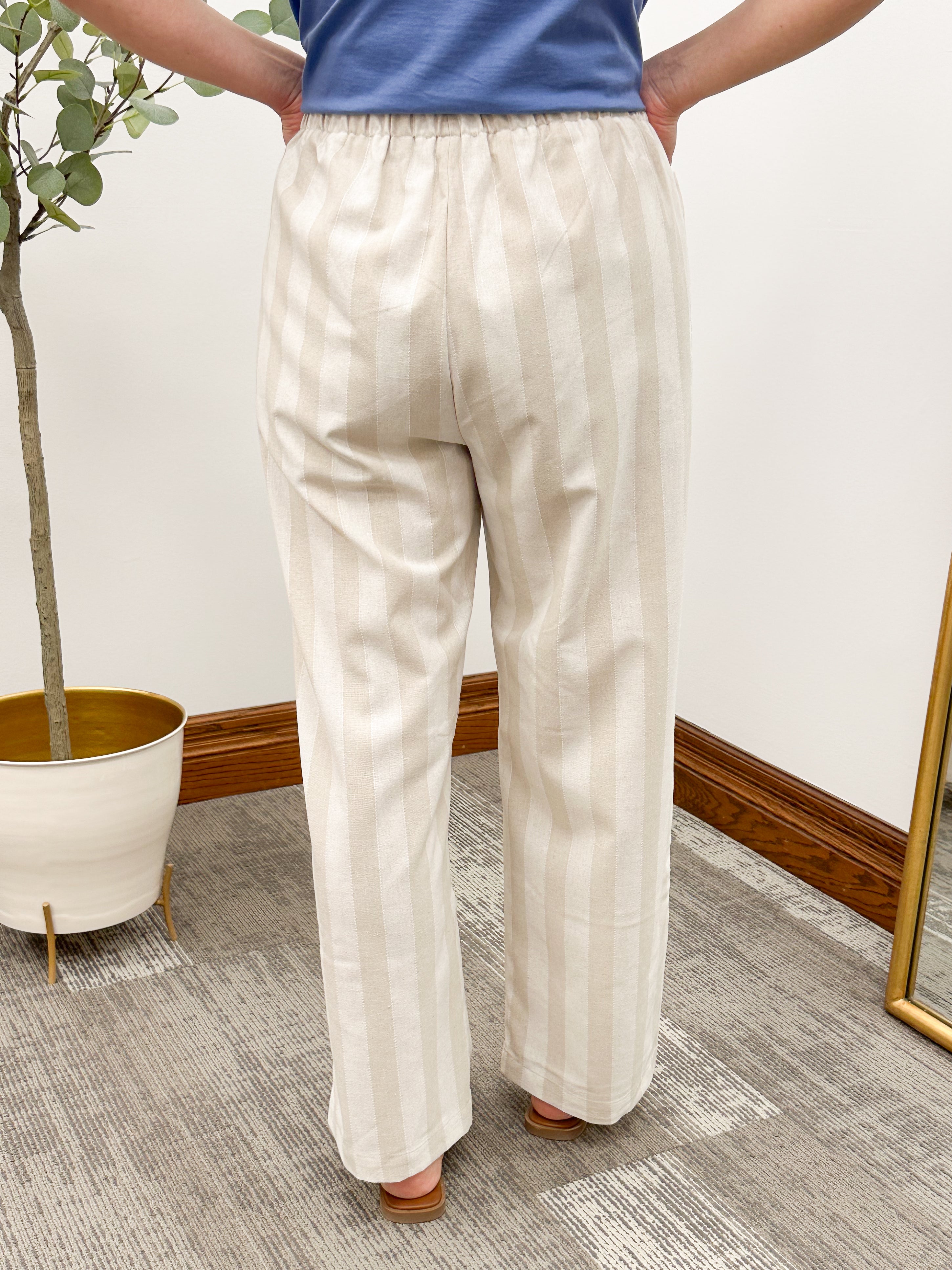 Neutral Striped Linen Pants