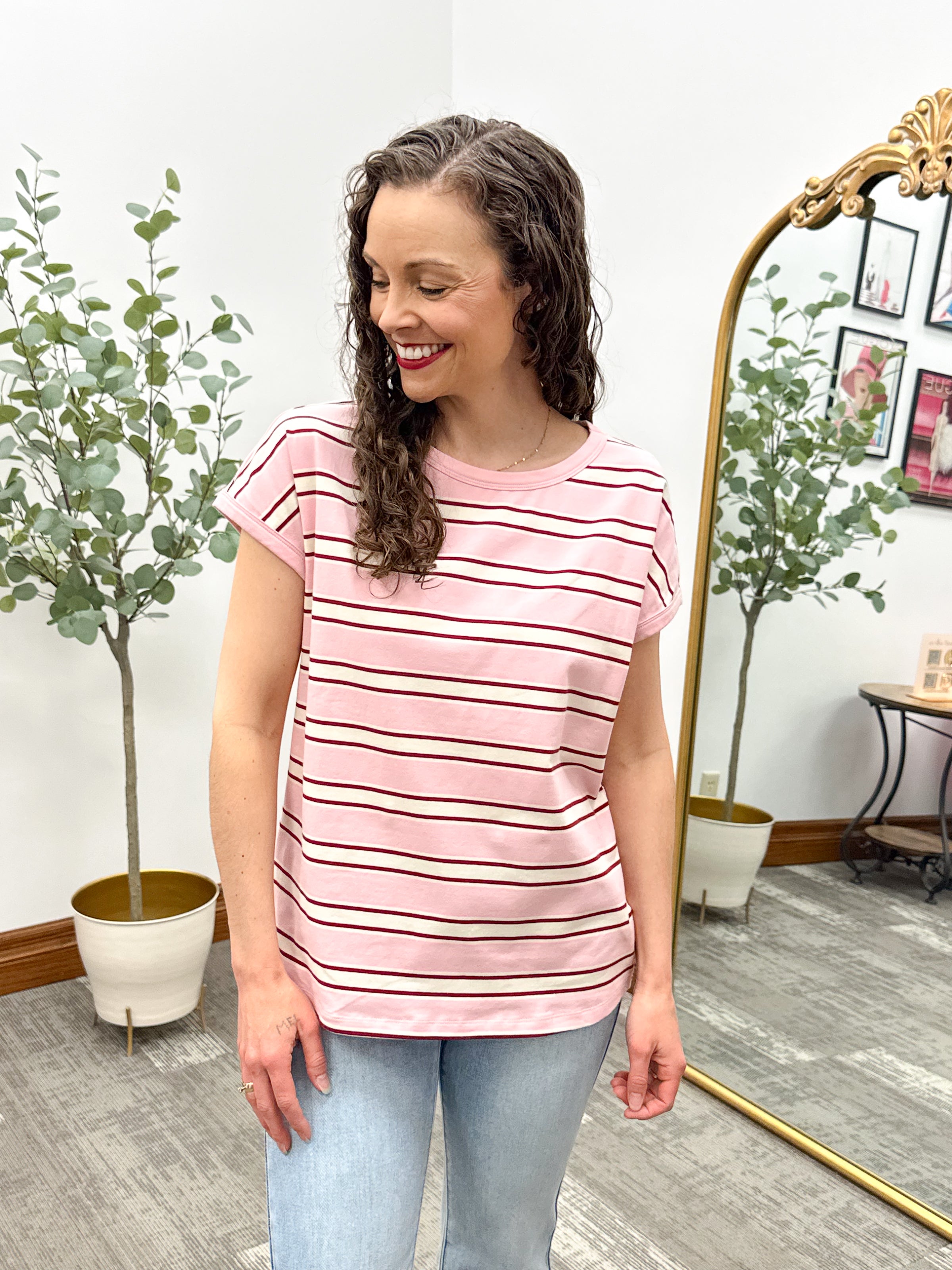 Pink & Ivory Striped T-Shirt