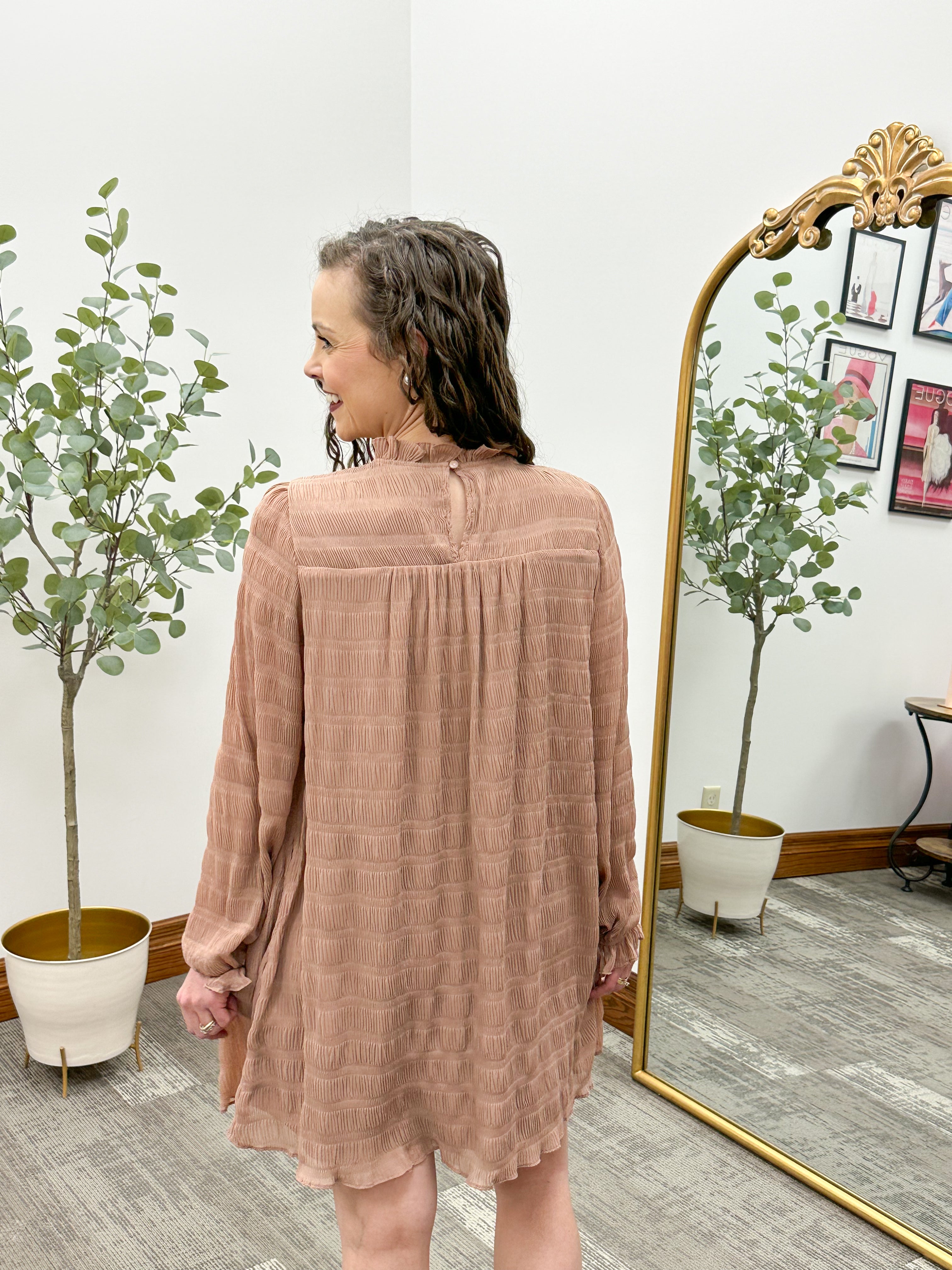 Textured Long Sleeve Mini Dress