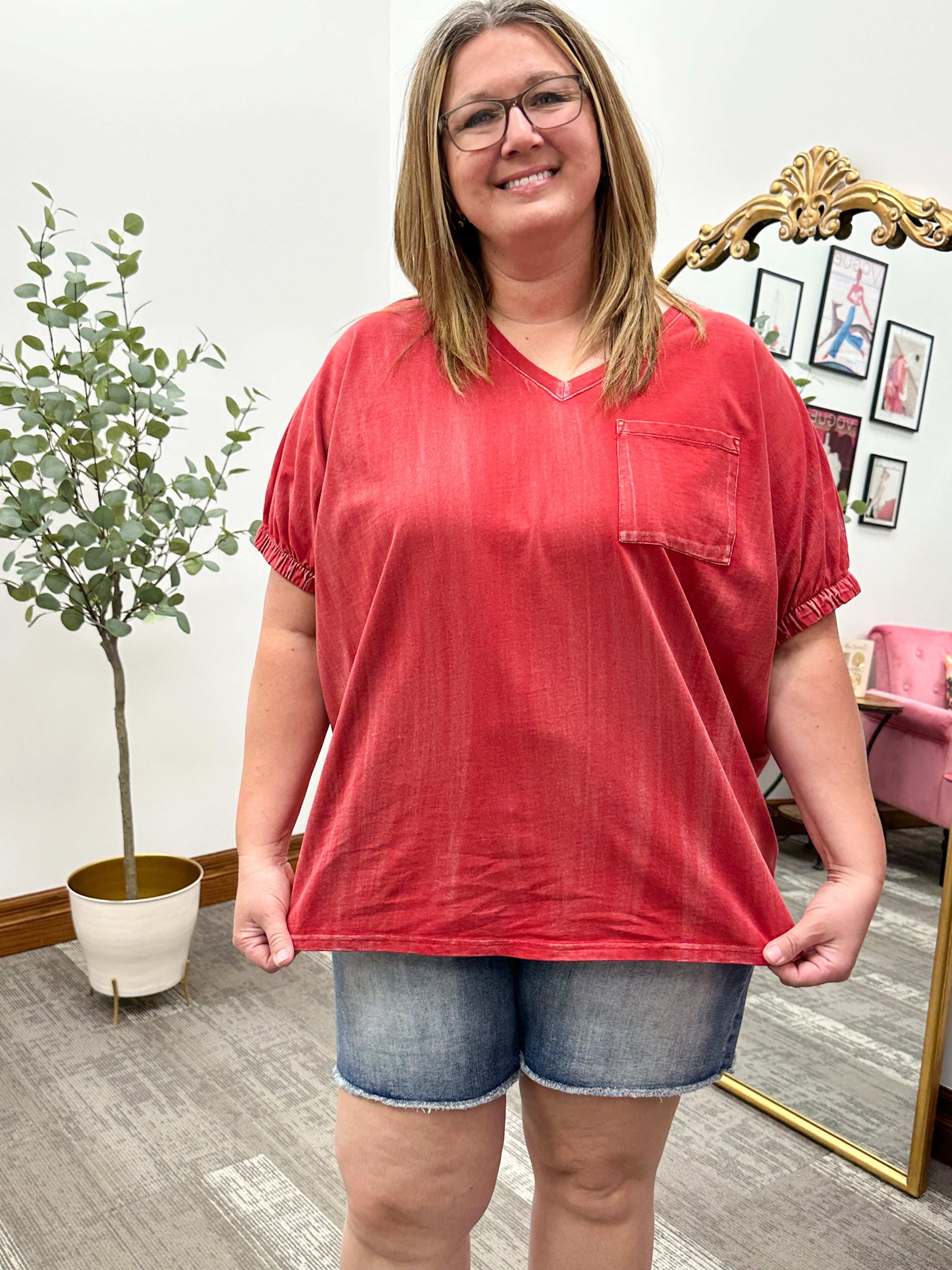 Washed Red Front Pocket T-Shirt