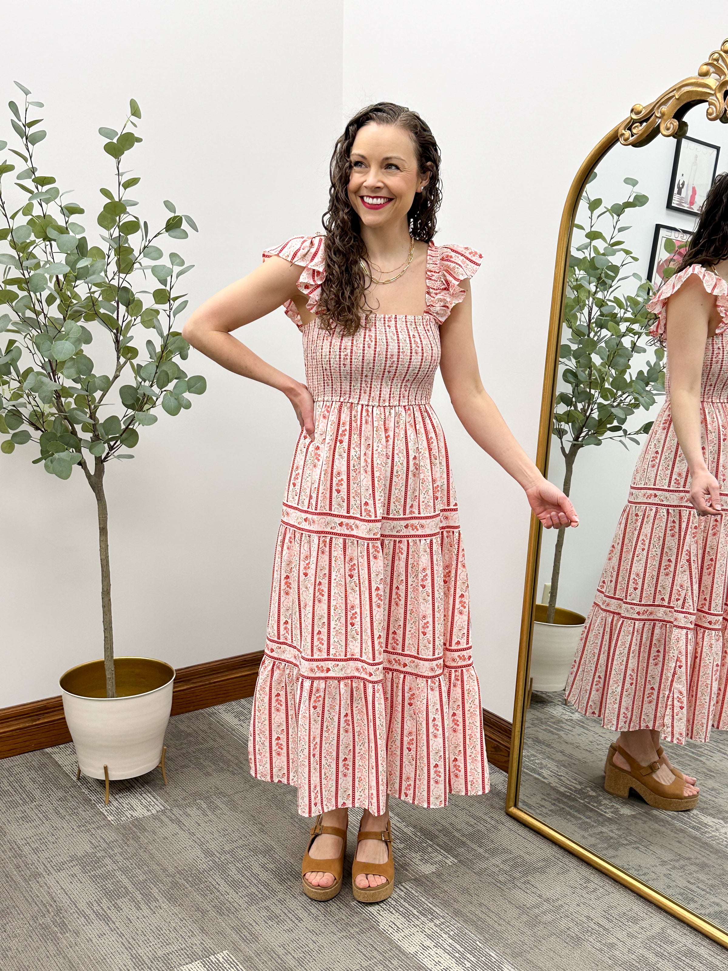 Red Floral Midi Dress