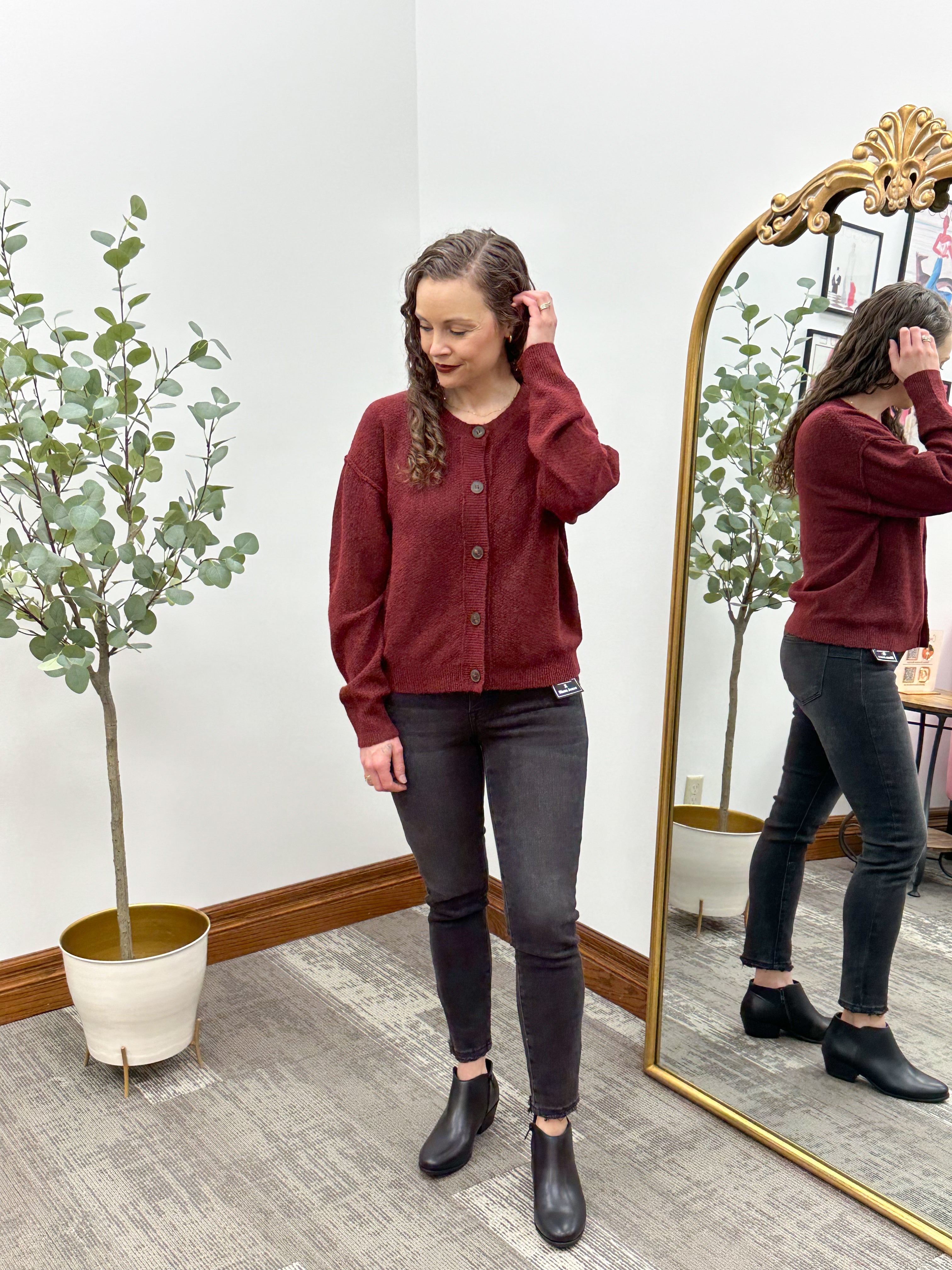 Waffle Knit Button Cardigan