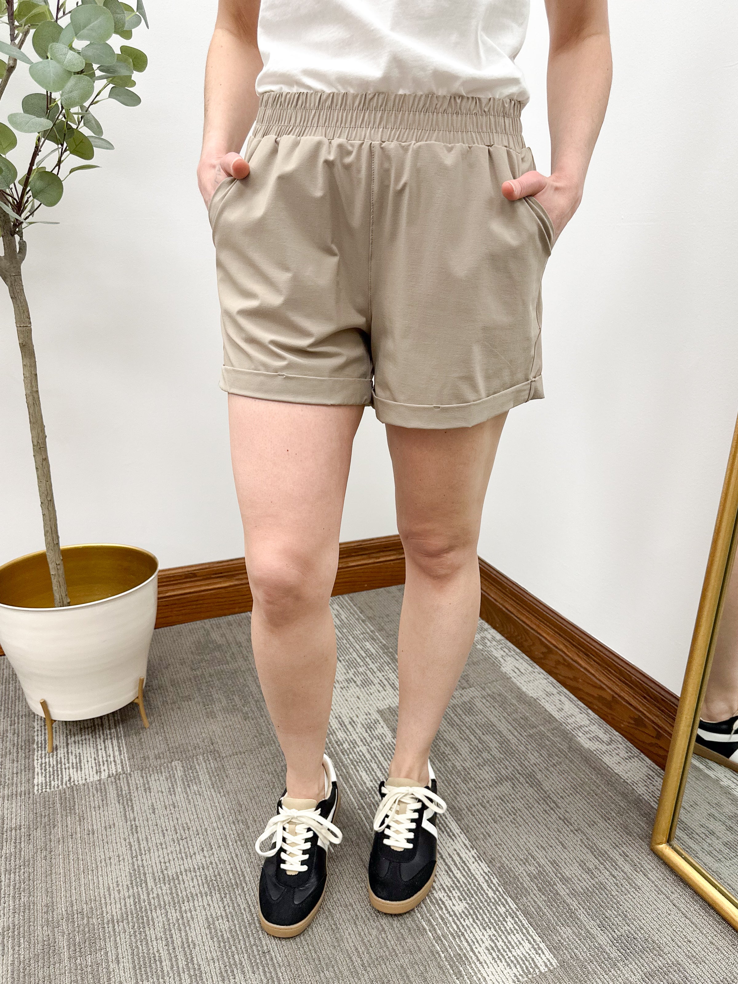 High Waist Cuffed Leg Athleisure Shorts