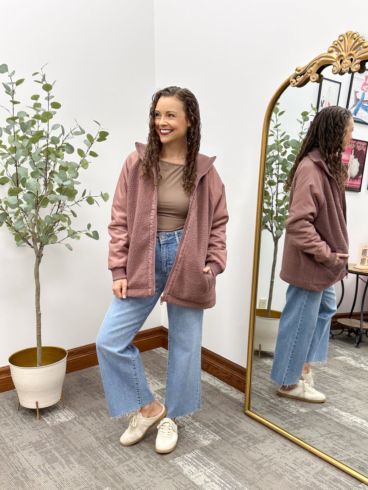 Sherpa Zip Up Long Bomber Jacket