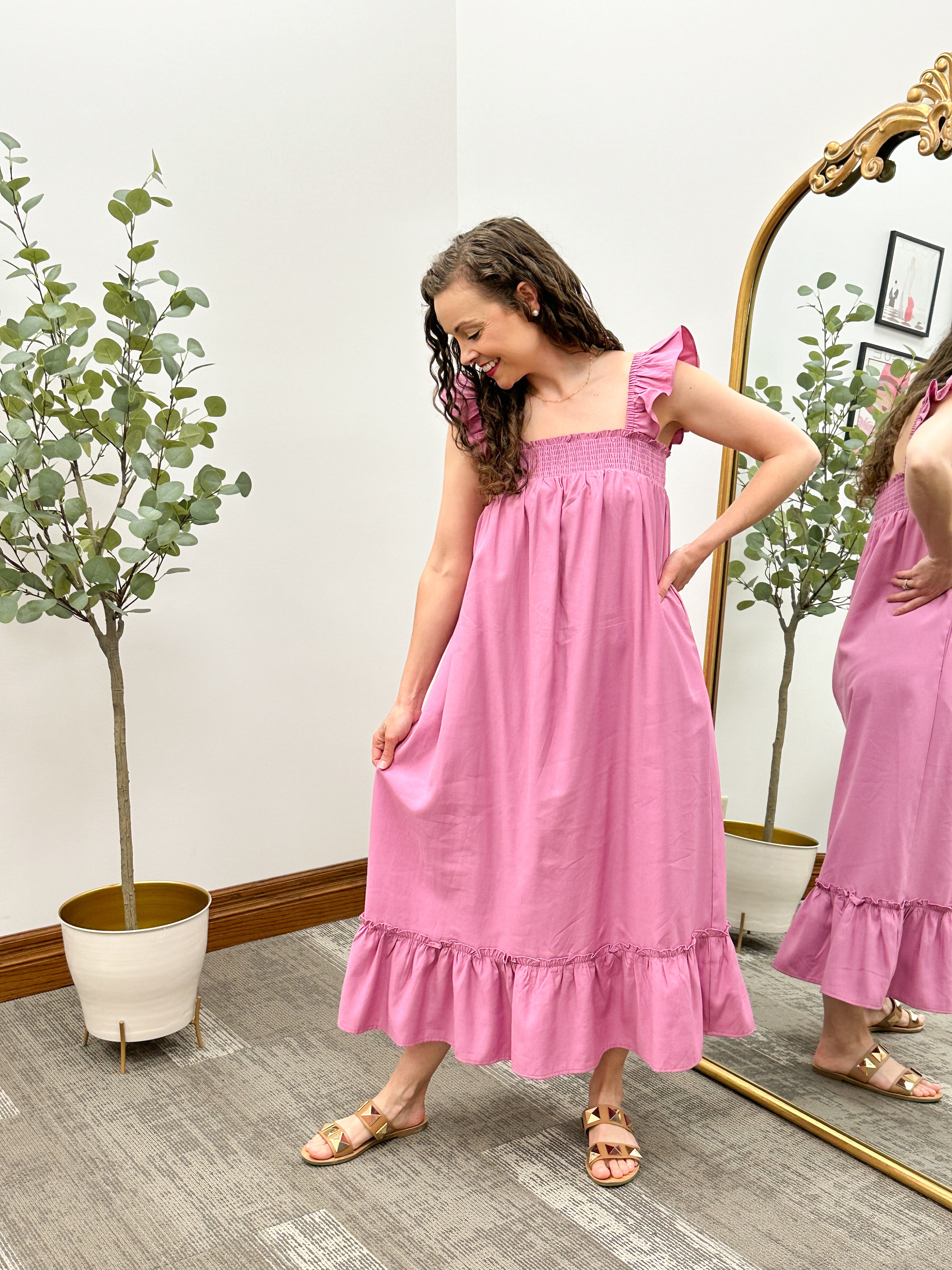 Rosie Ruffle Sleeve Midi Dress