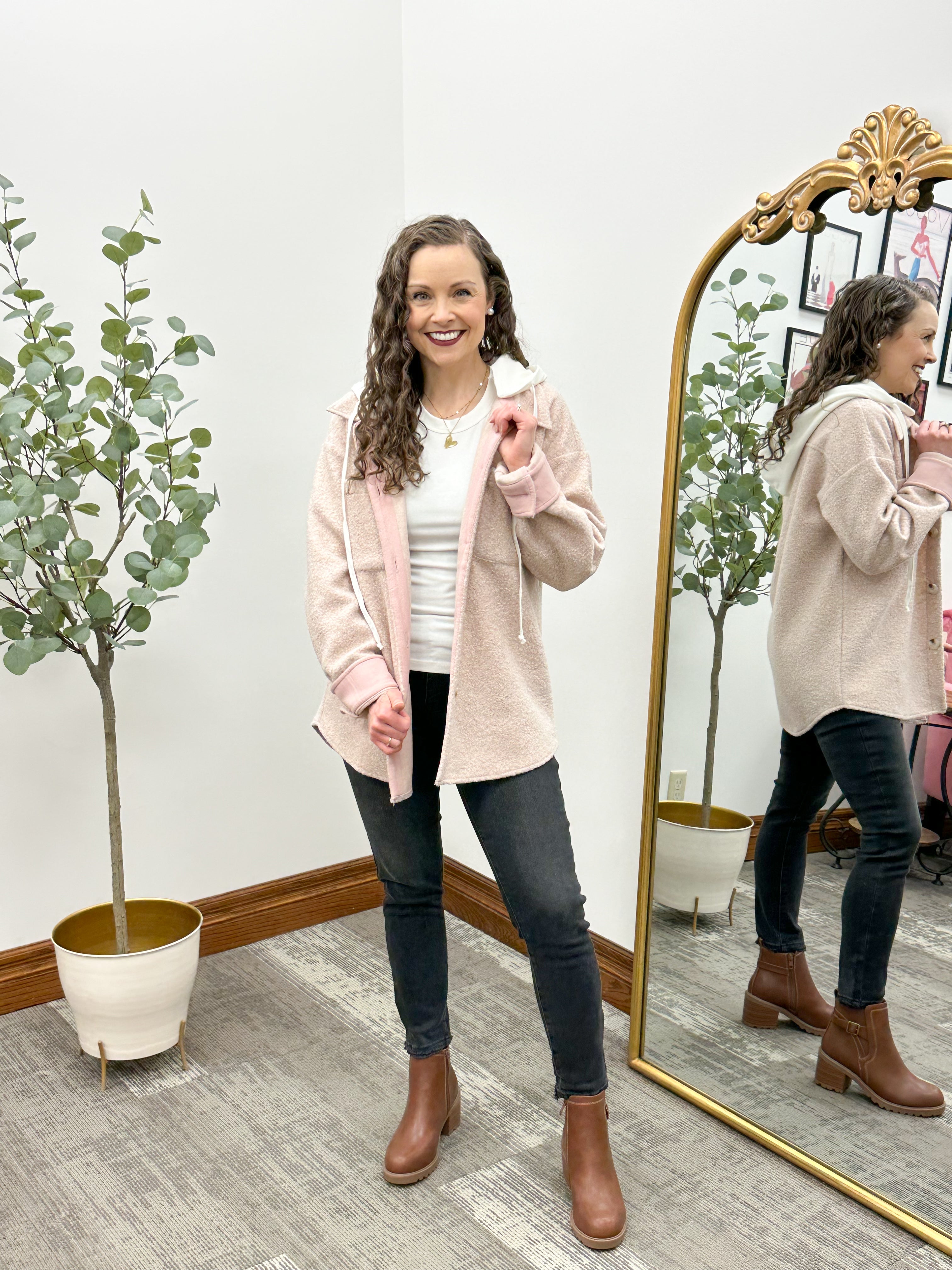 Pink Oversized Hooded Shacket