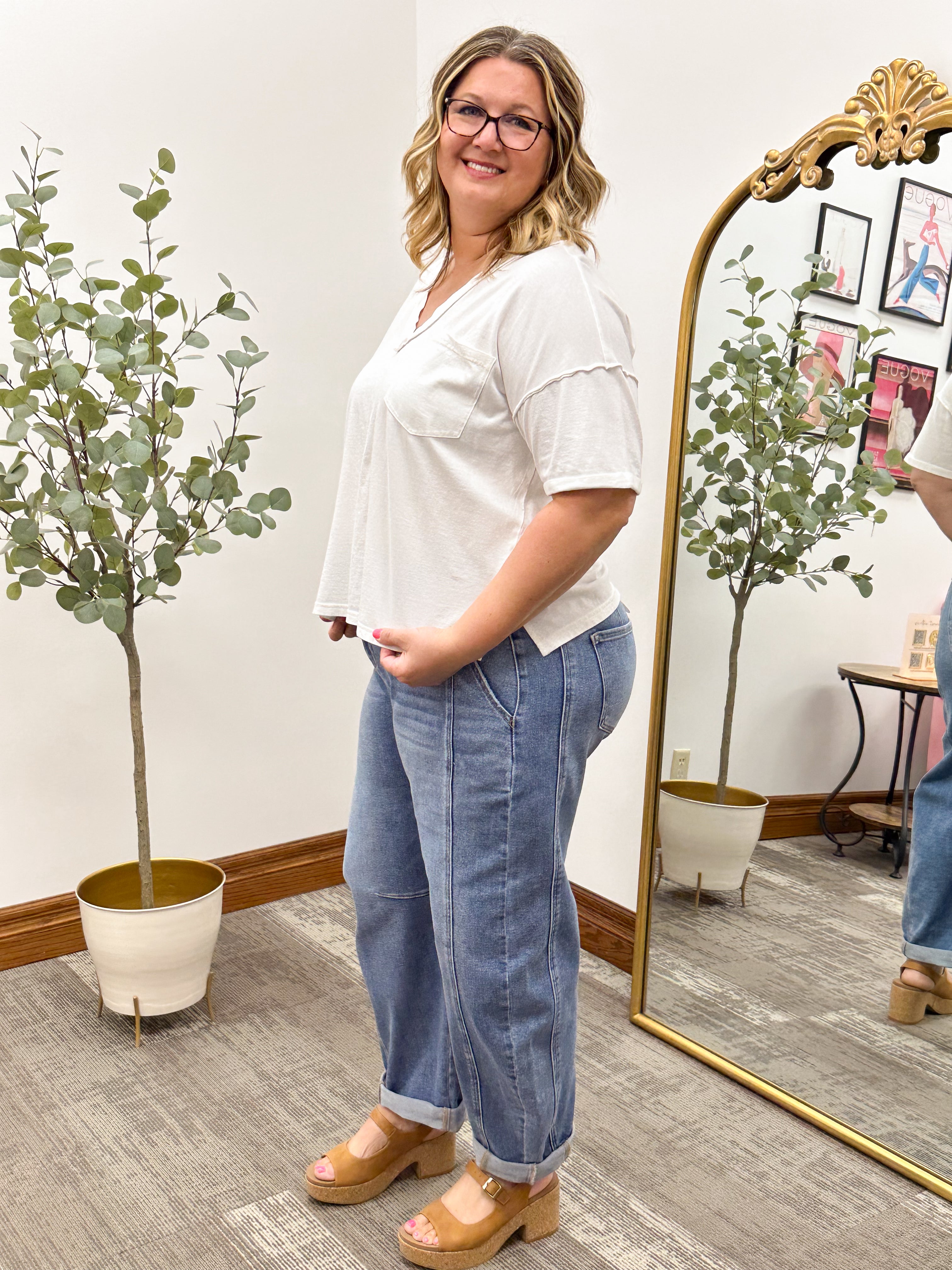 Raw Edge Basic V-Neck T-Shirt