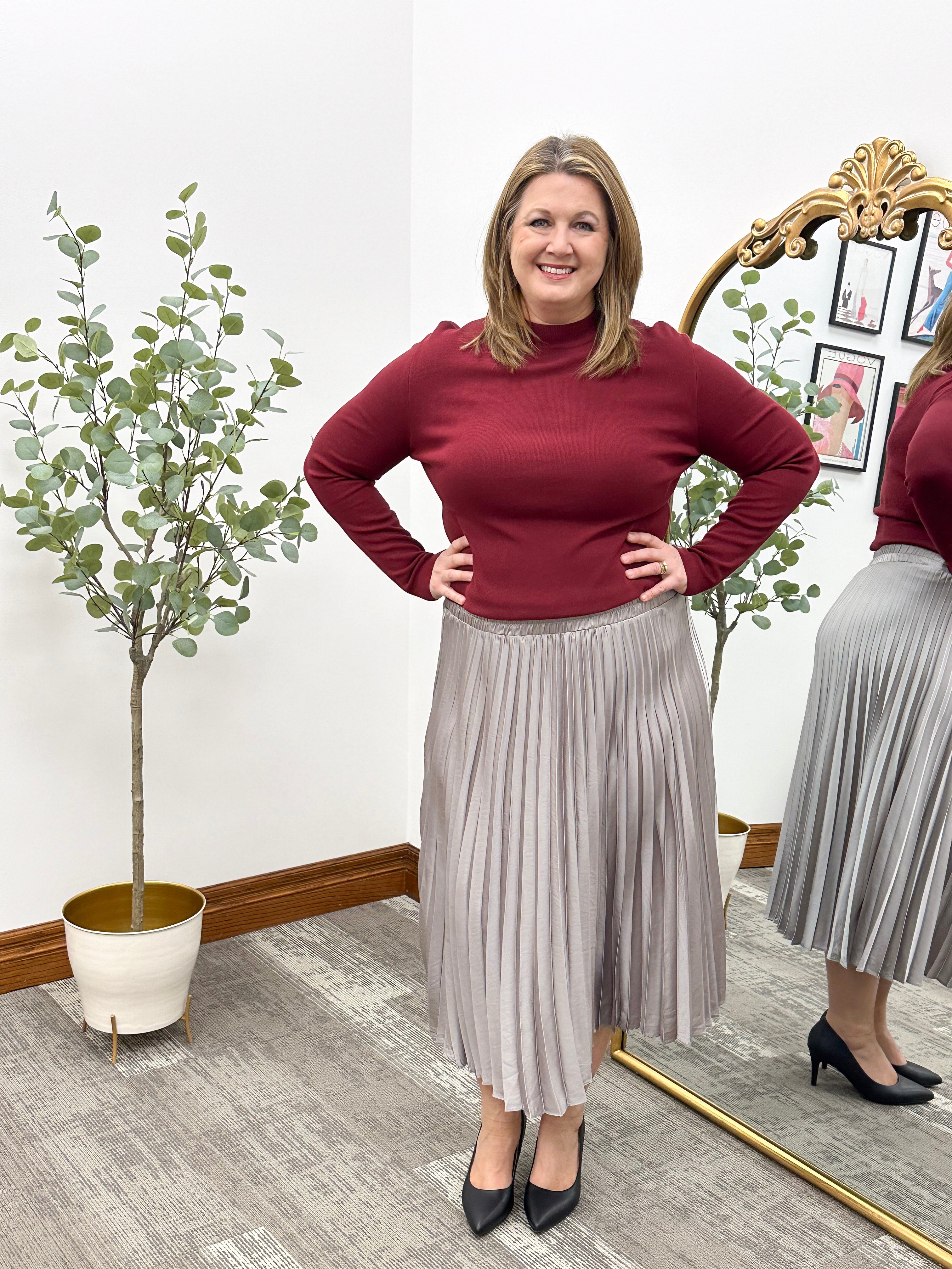 Alli Silver Pleated Midi Skirt