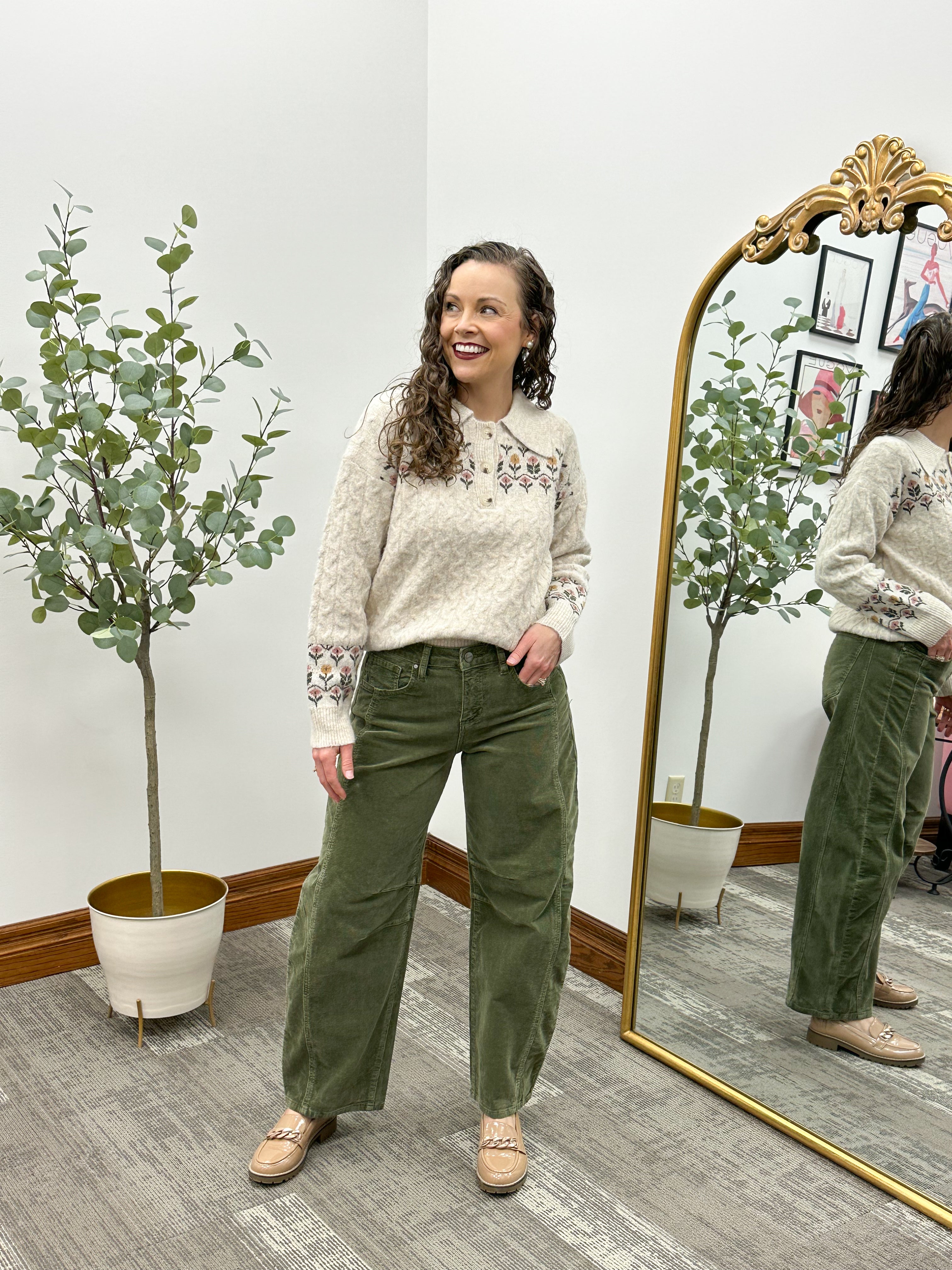 Slouchy Ankle Barrel Corduroy Pants