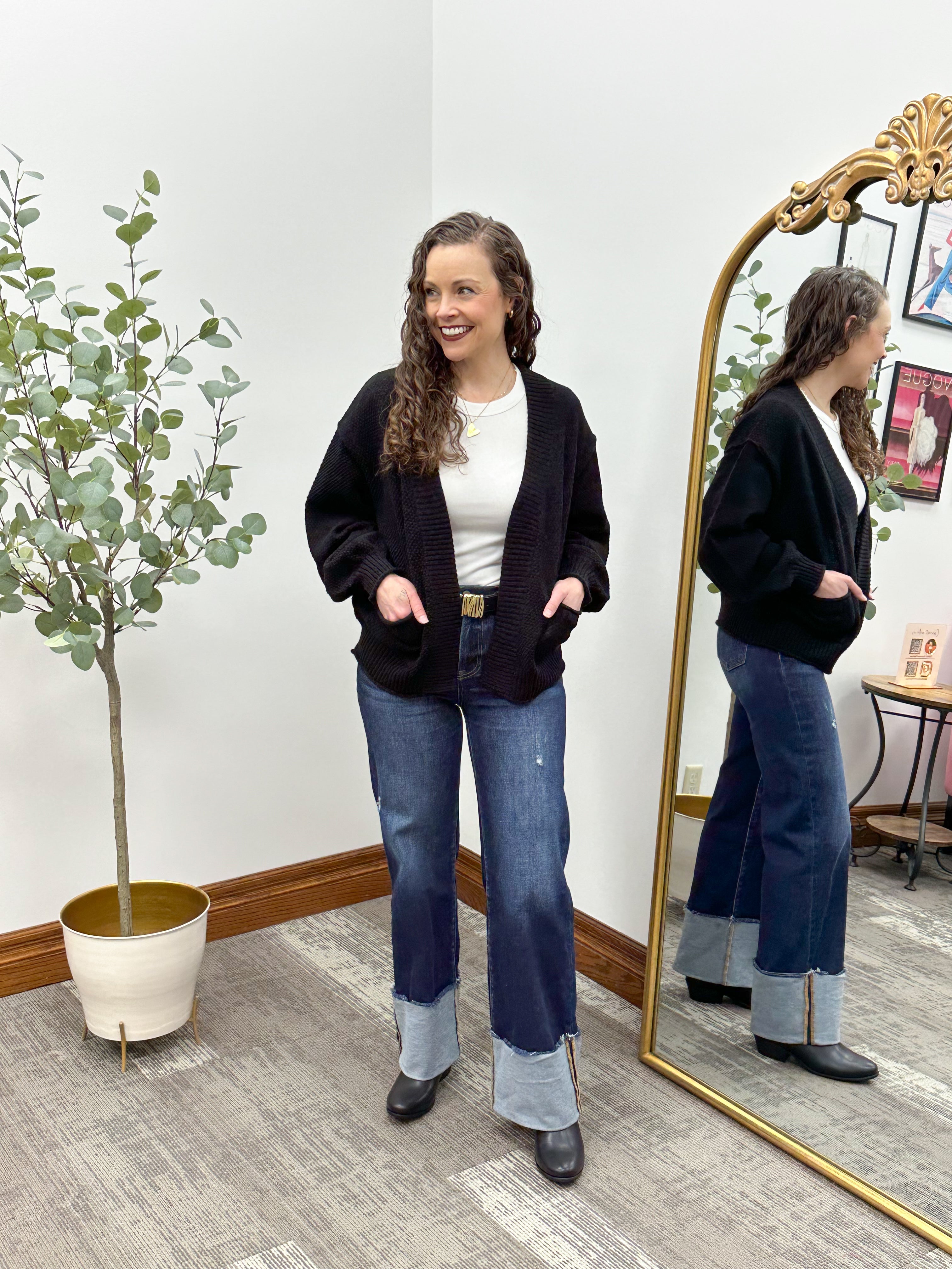 Waffle Knit Front Pocket Cardigan