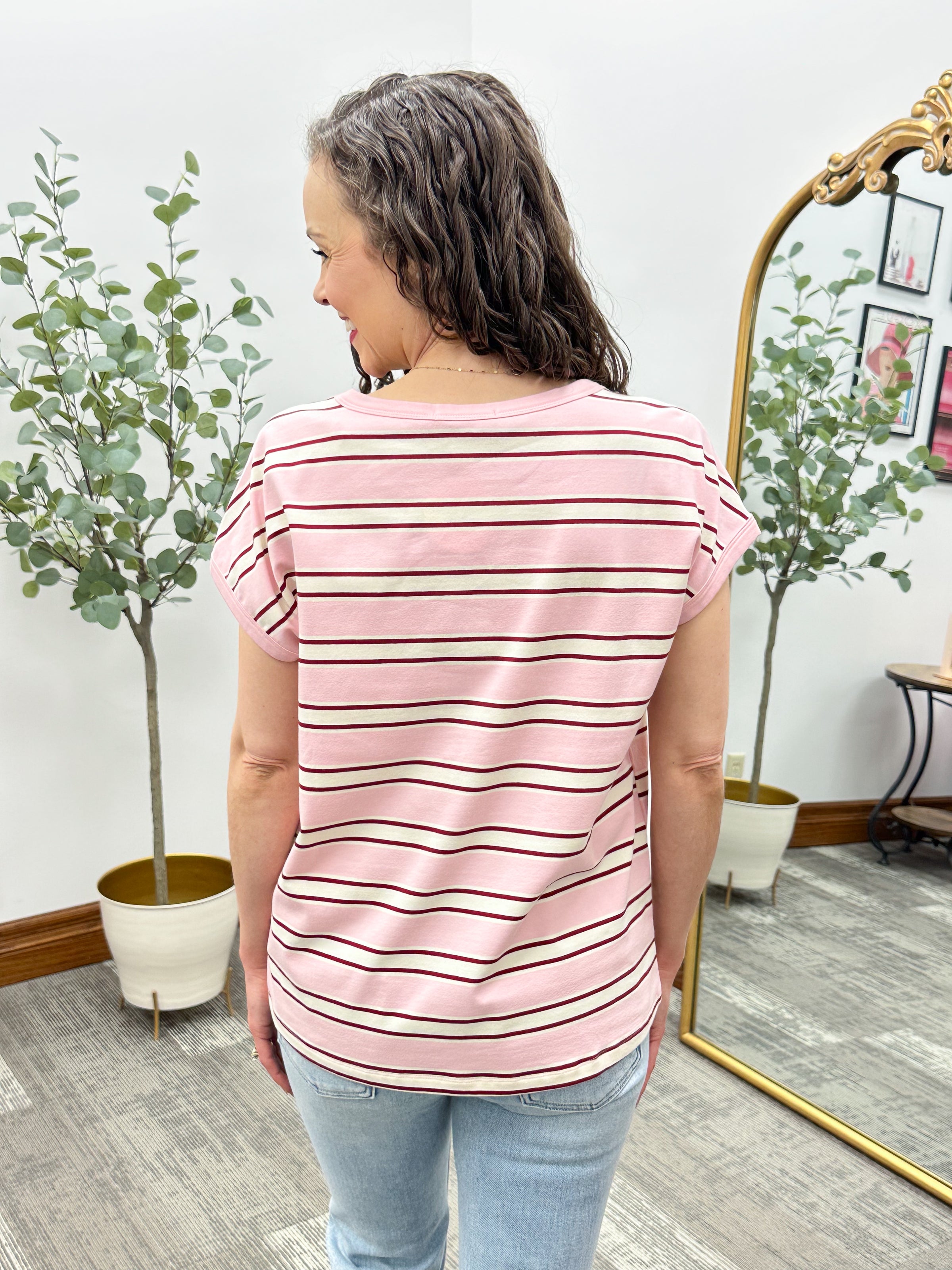 Pink & Ivory Striped T-Shirt