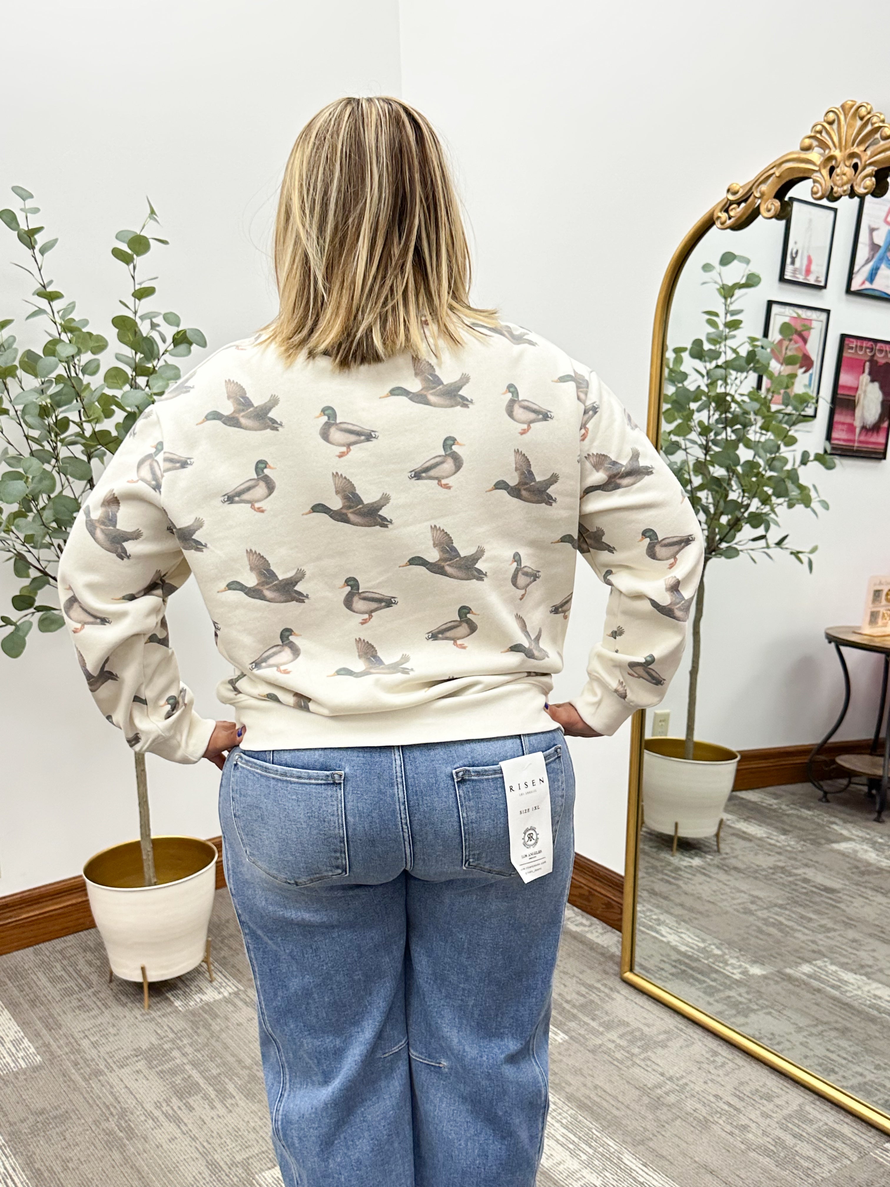 Mallard Duck Mock Neck Oversized Sweatshirt