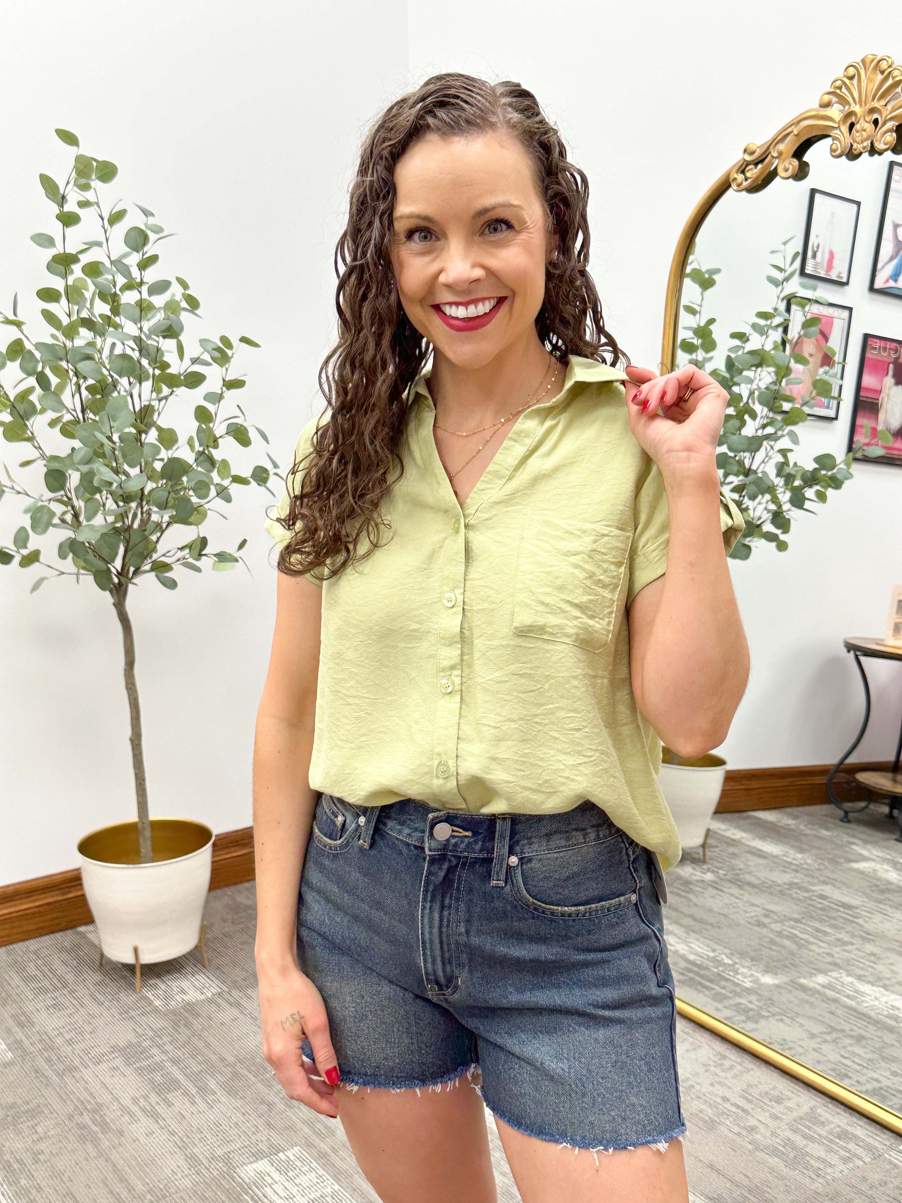 Lime Green Button Up Top