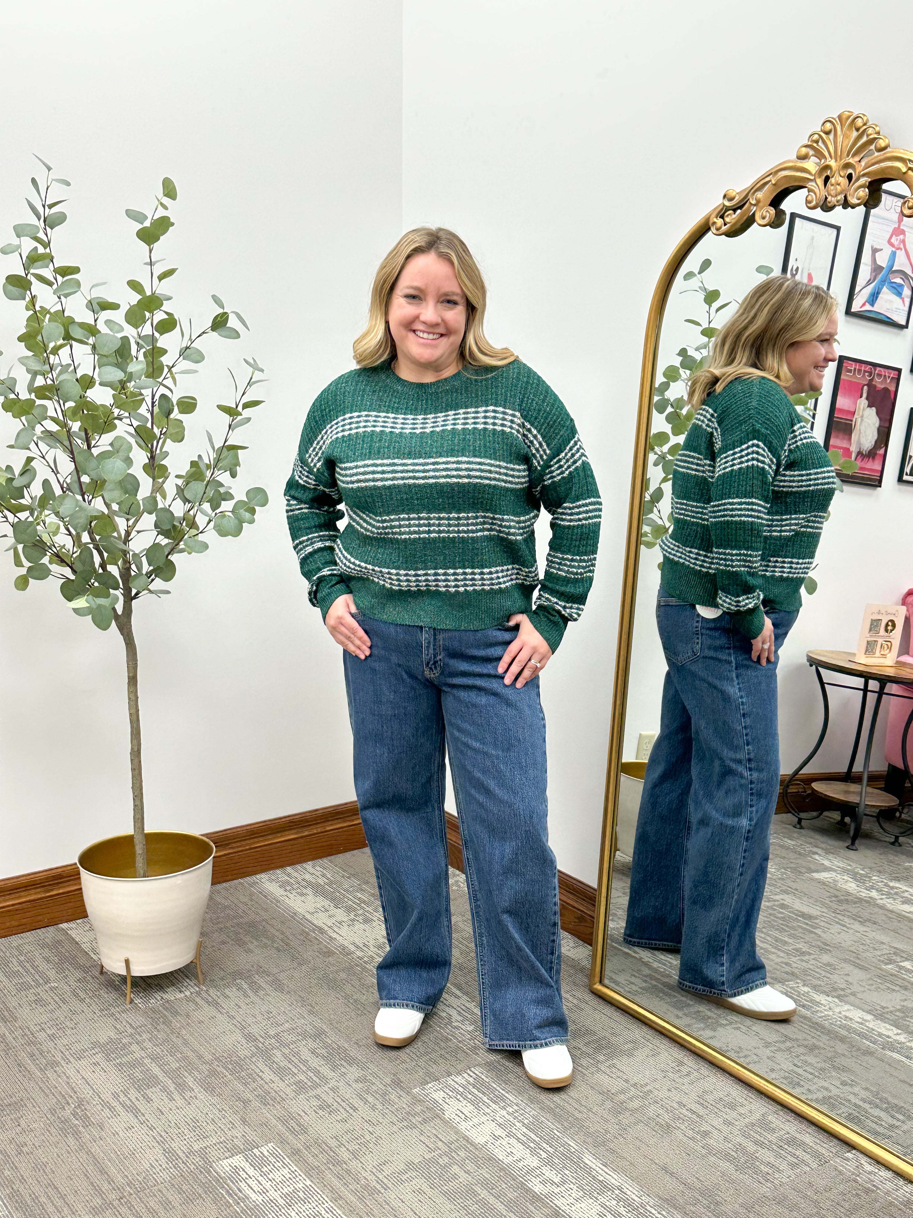 Forest Green Striped Sweater