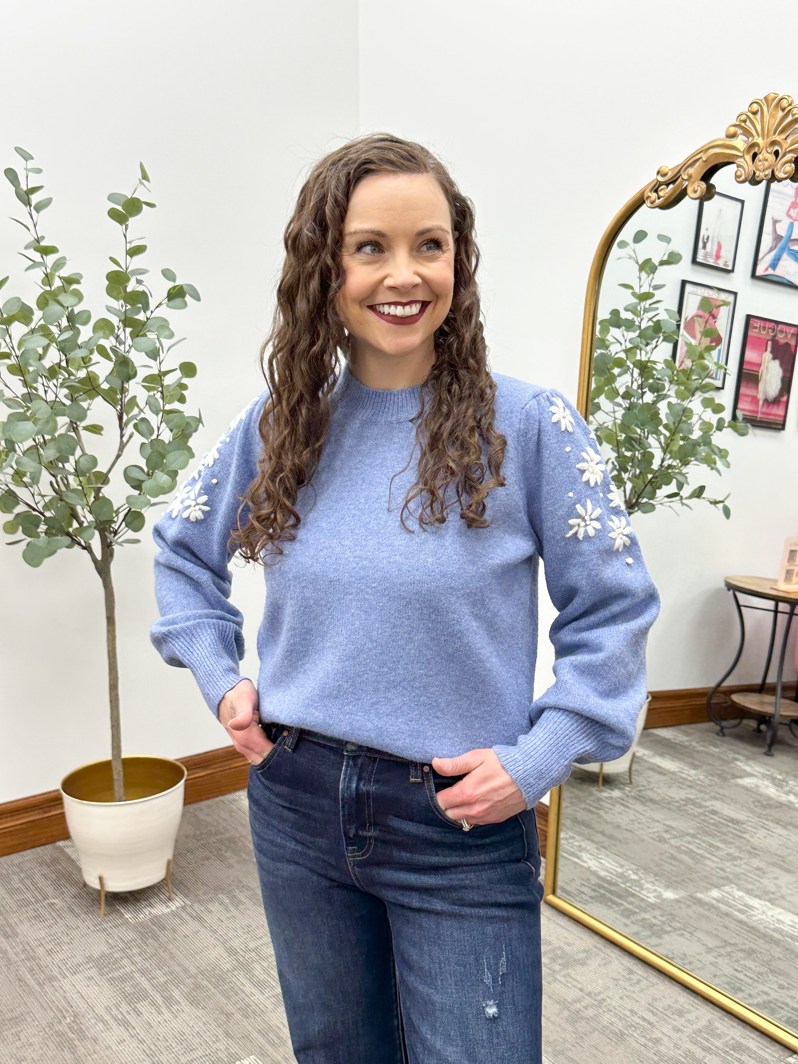 Floral Embroidered Sleeve Sweater