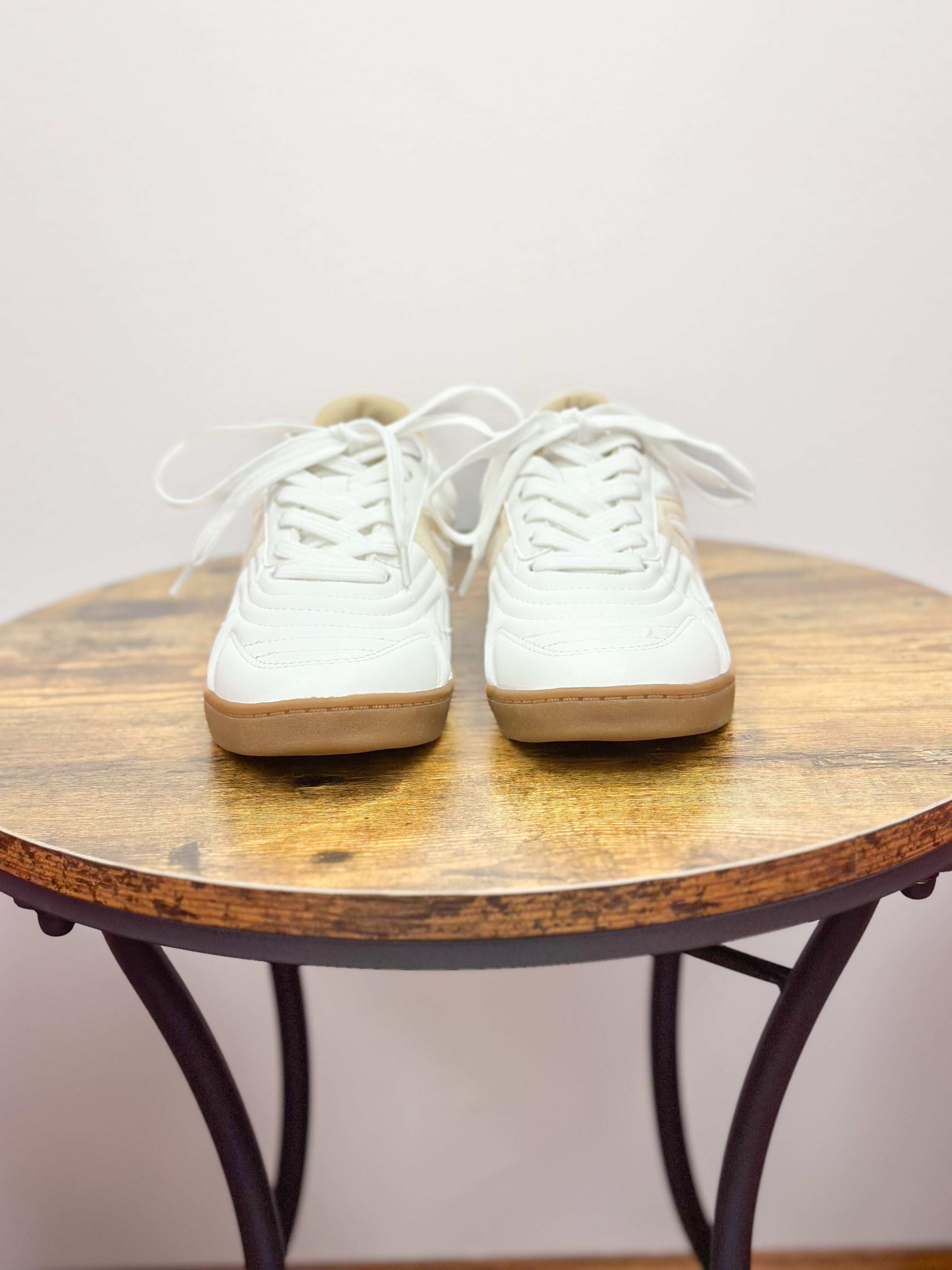 Val White & Beige Flat Sneakers