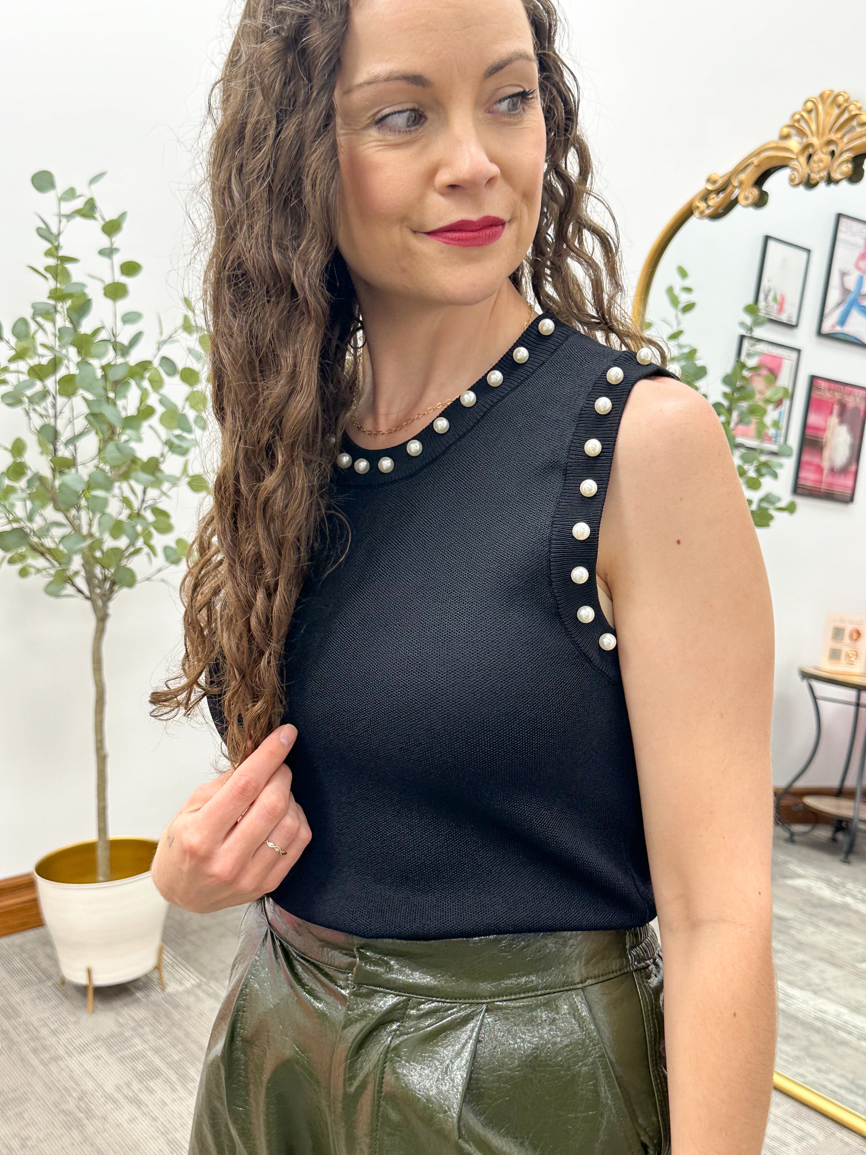 Kora Pearl Embellished Tank Top