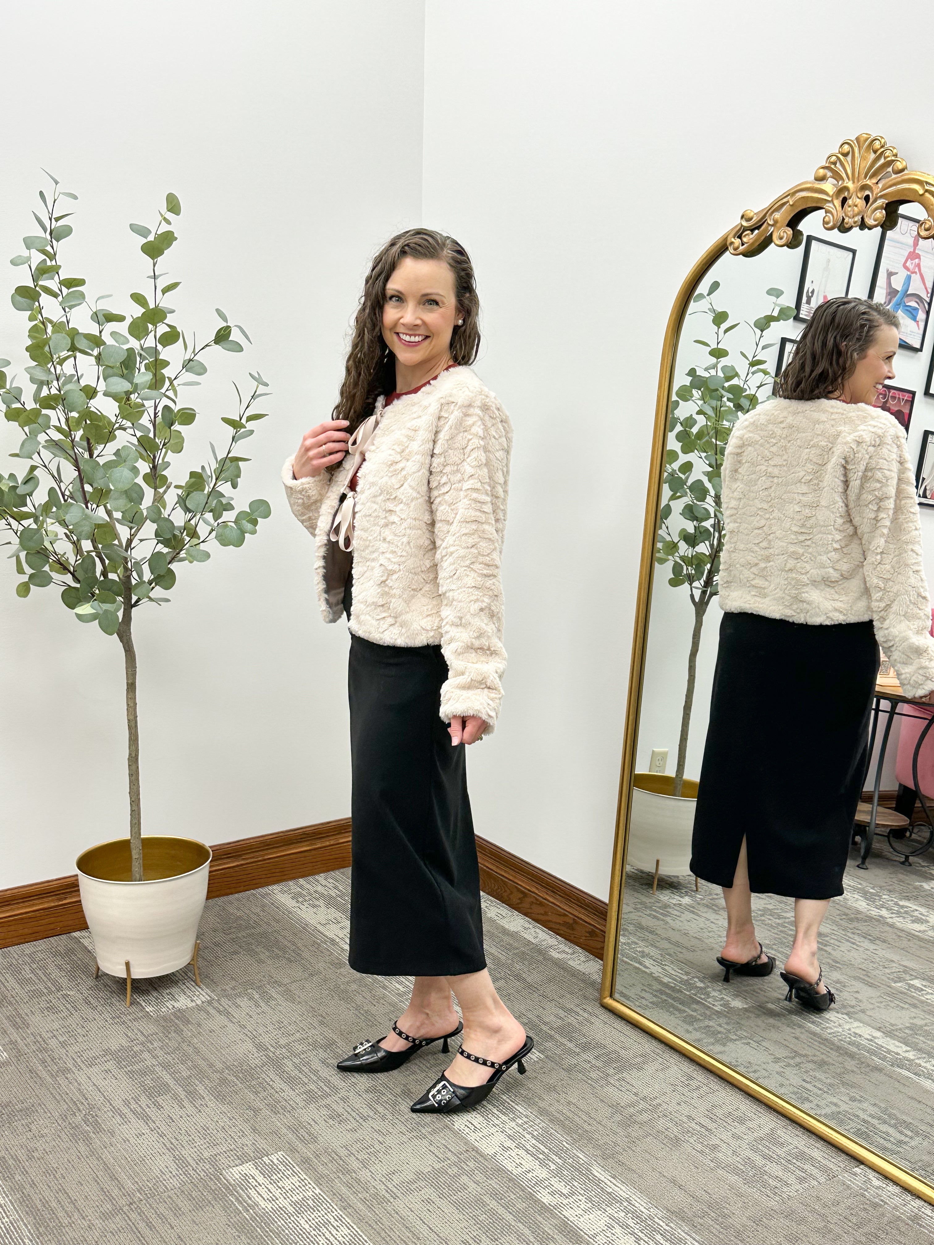 Velvet Tie Fur Jacket