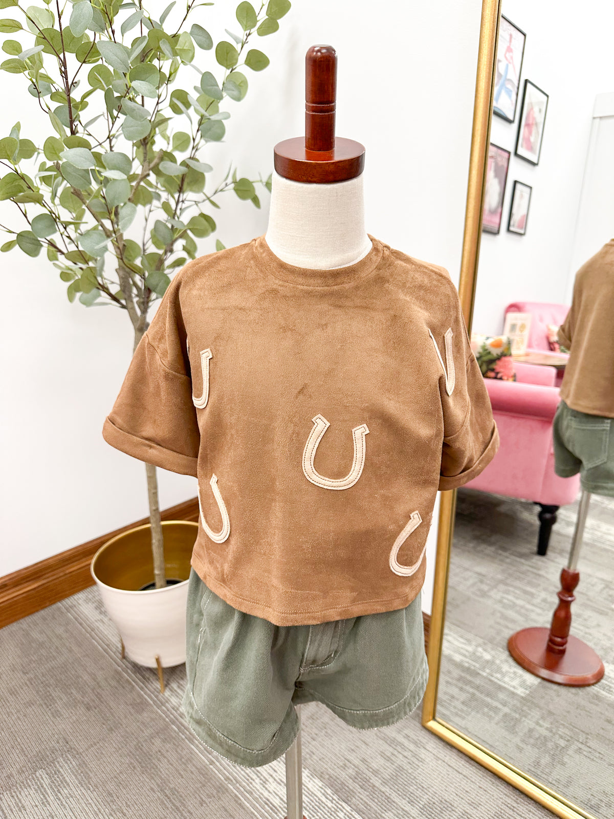 Girls Olive Denim Paper Bag Shorts