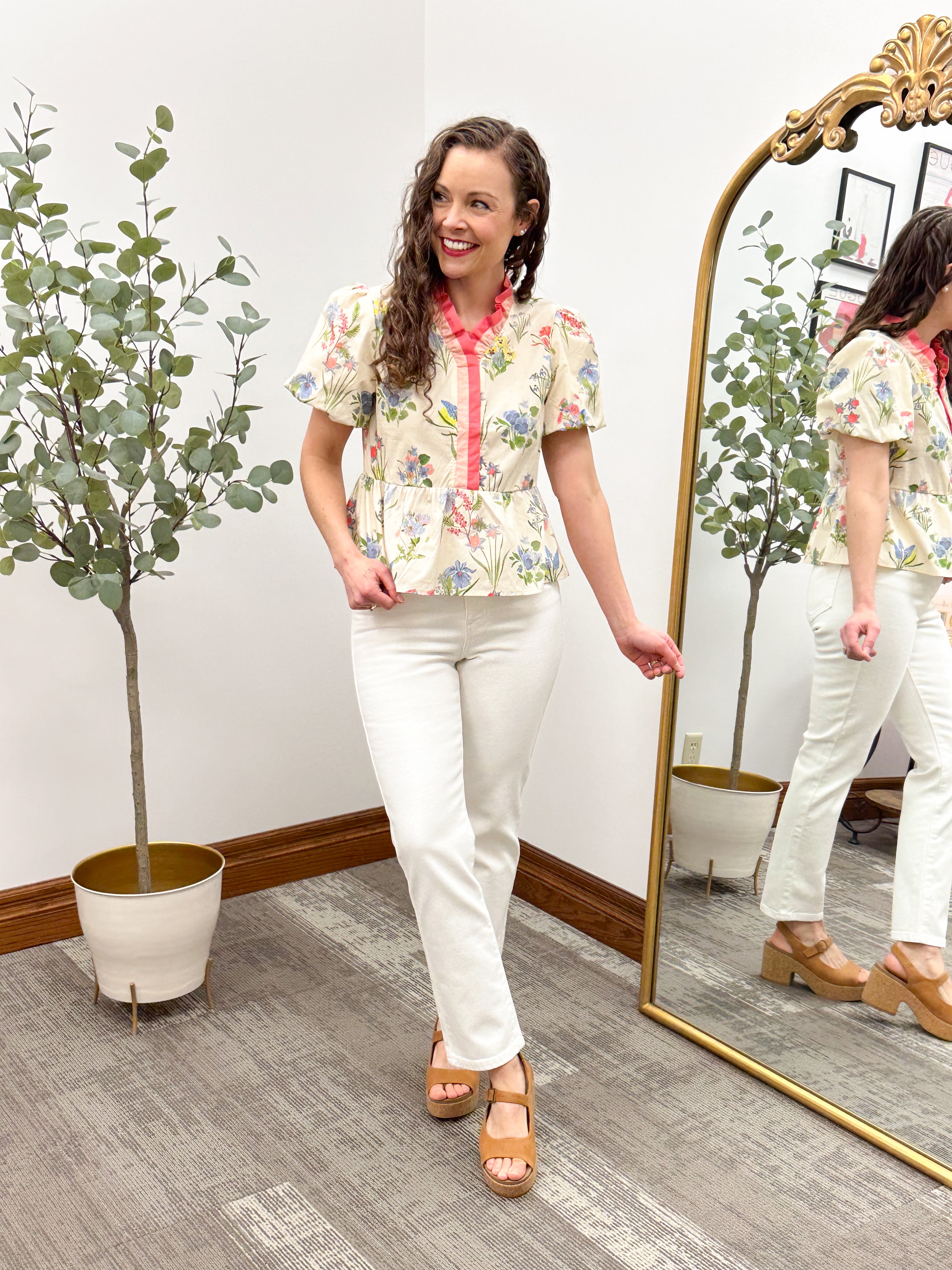 Floral Print Puff Sleeve Baby Doll Top