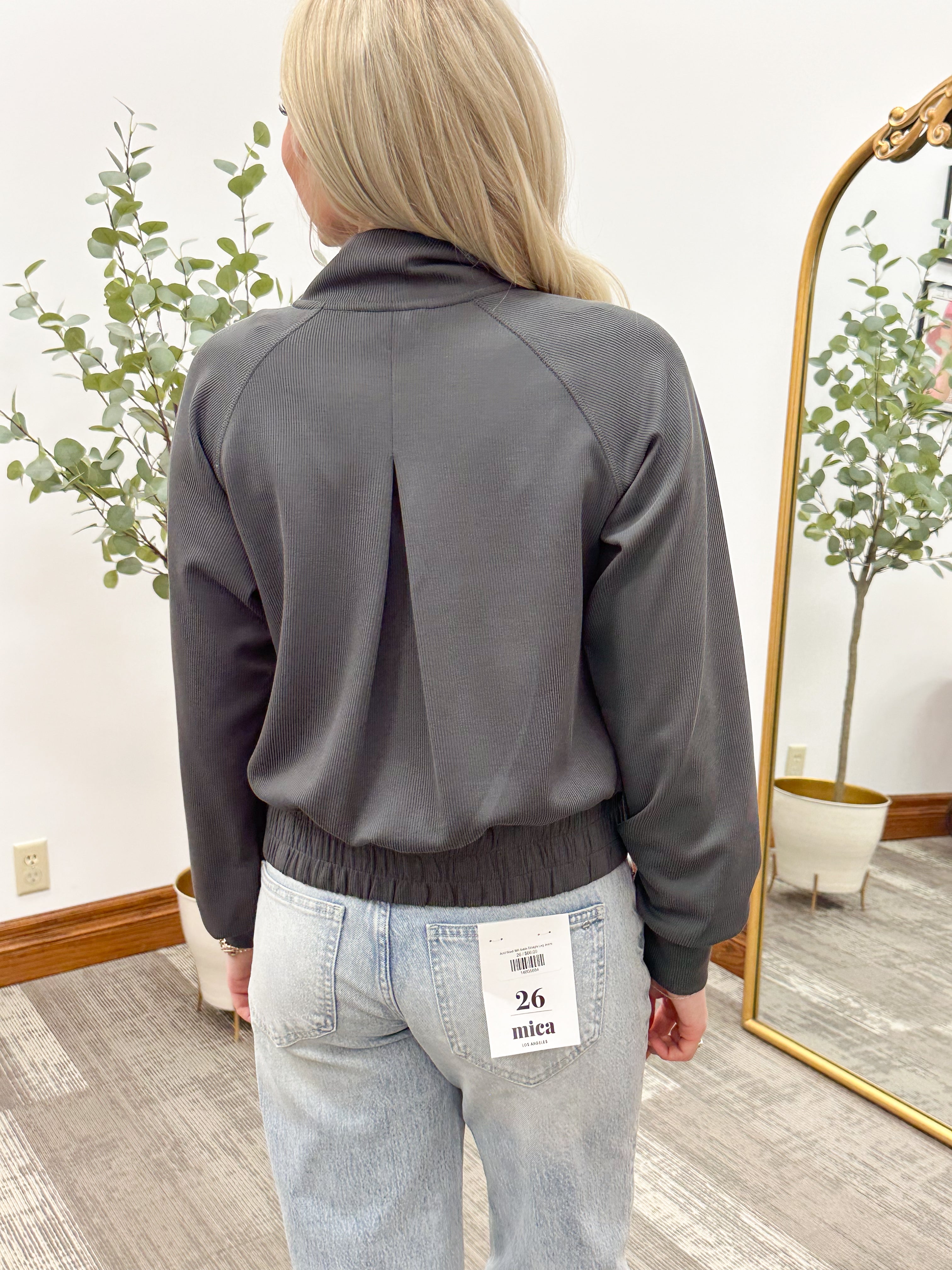 Luxe Ribbed Sand Wash Zip Up Jacket