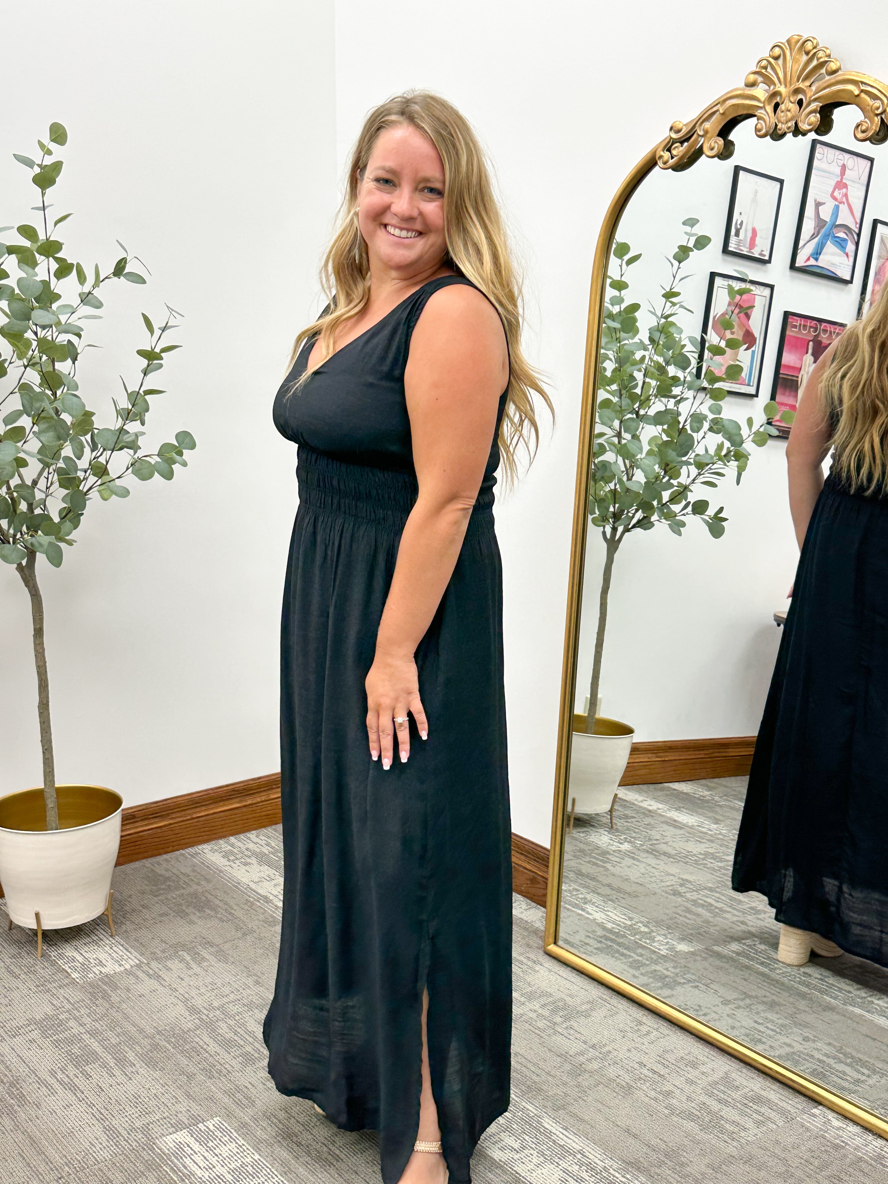 Black V-Neck Maxi Dress