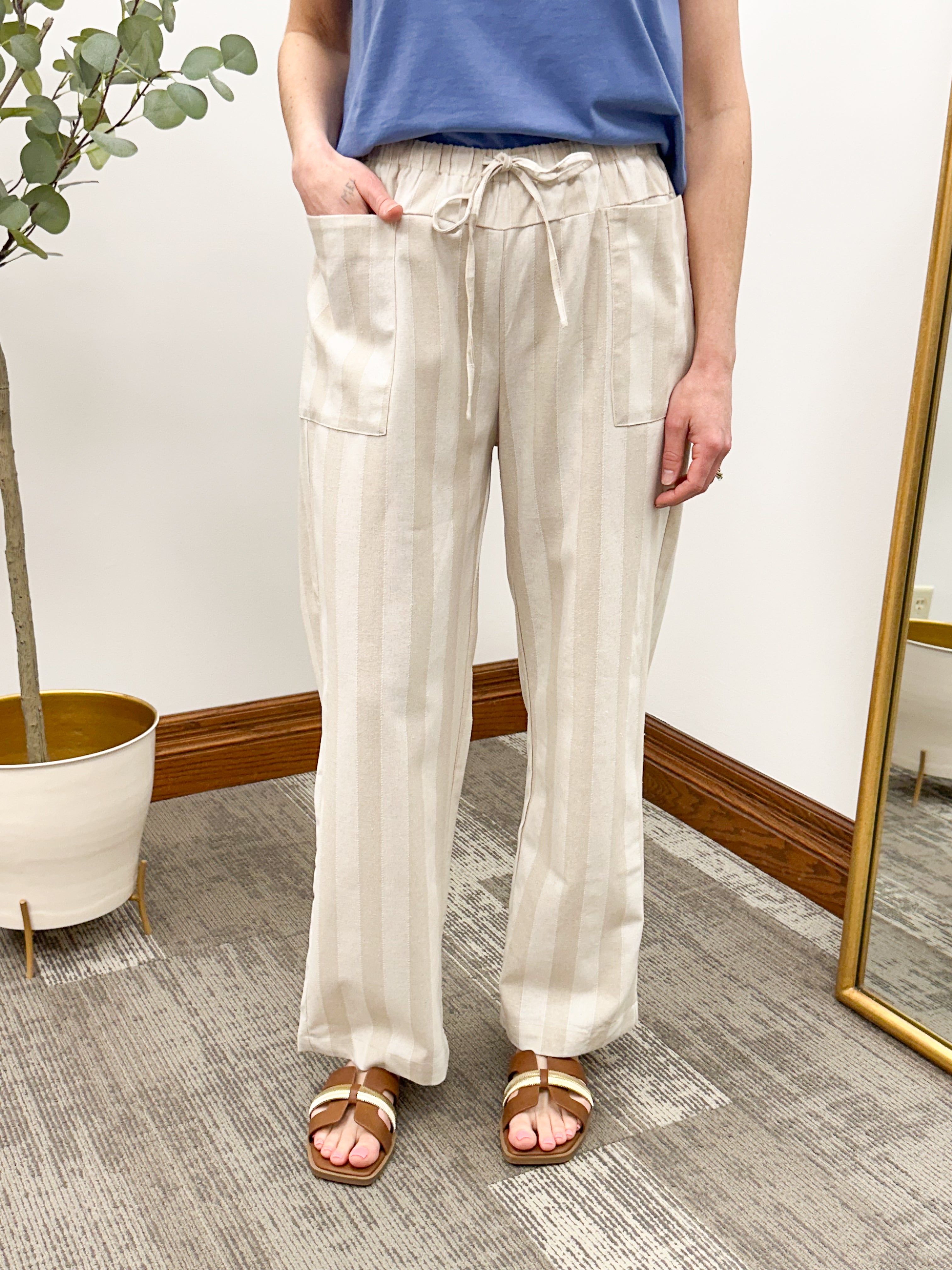 Neutral Striped Linen Pants