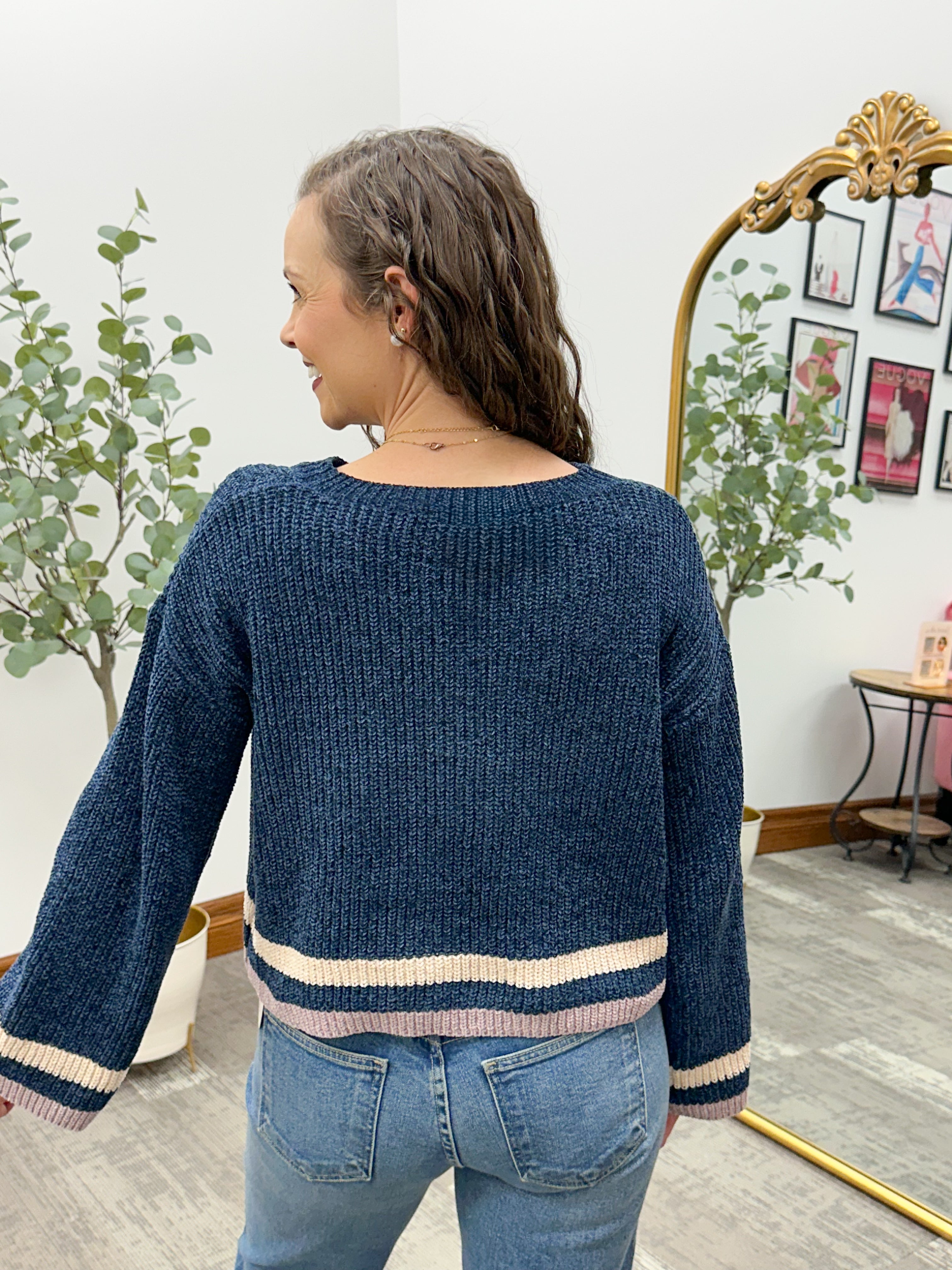 Navy Chenille Crop Sweater