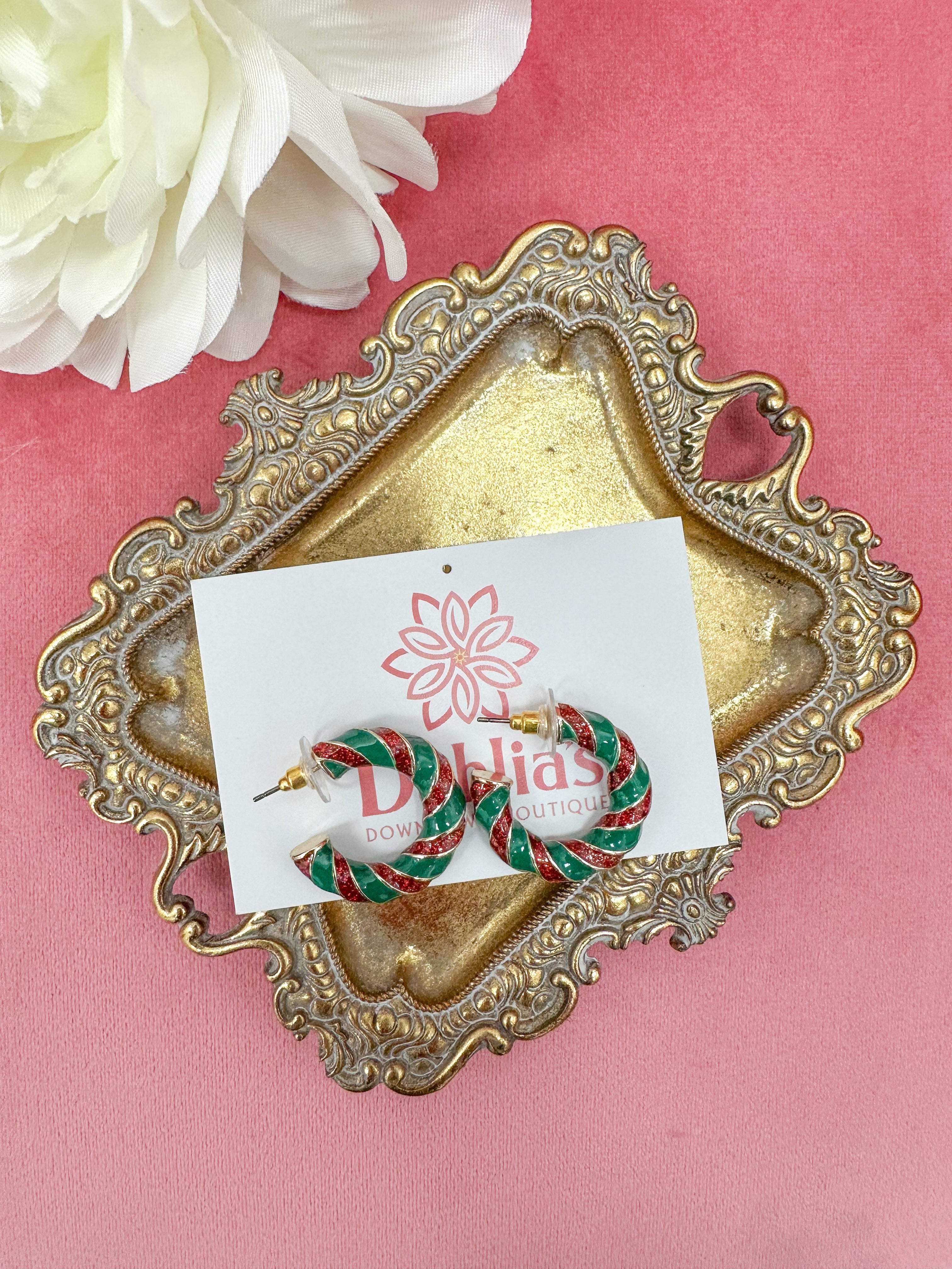 Green & Red Glitter Swirl Hoop Earrings