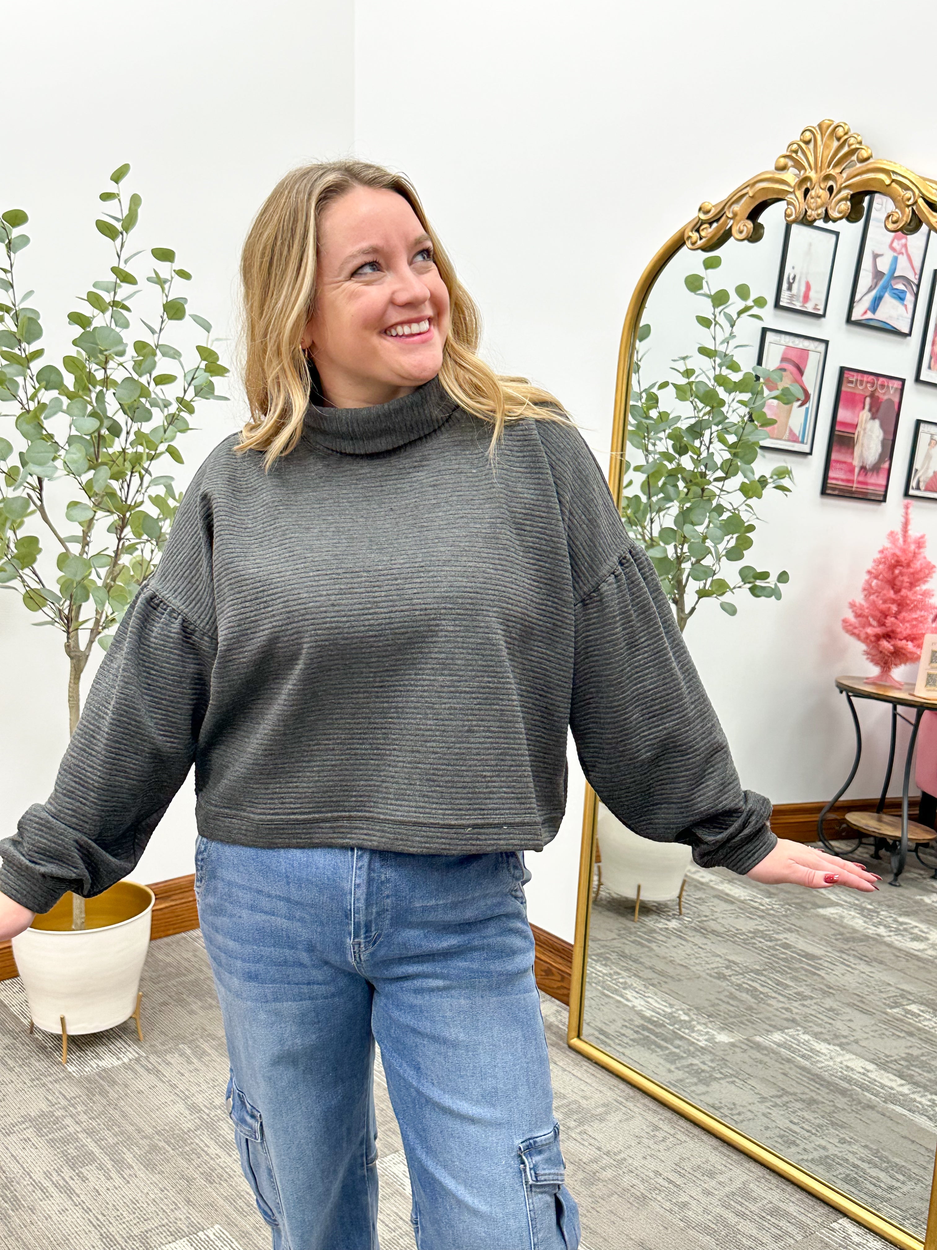 Cropped Cowl Neck Pullover