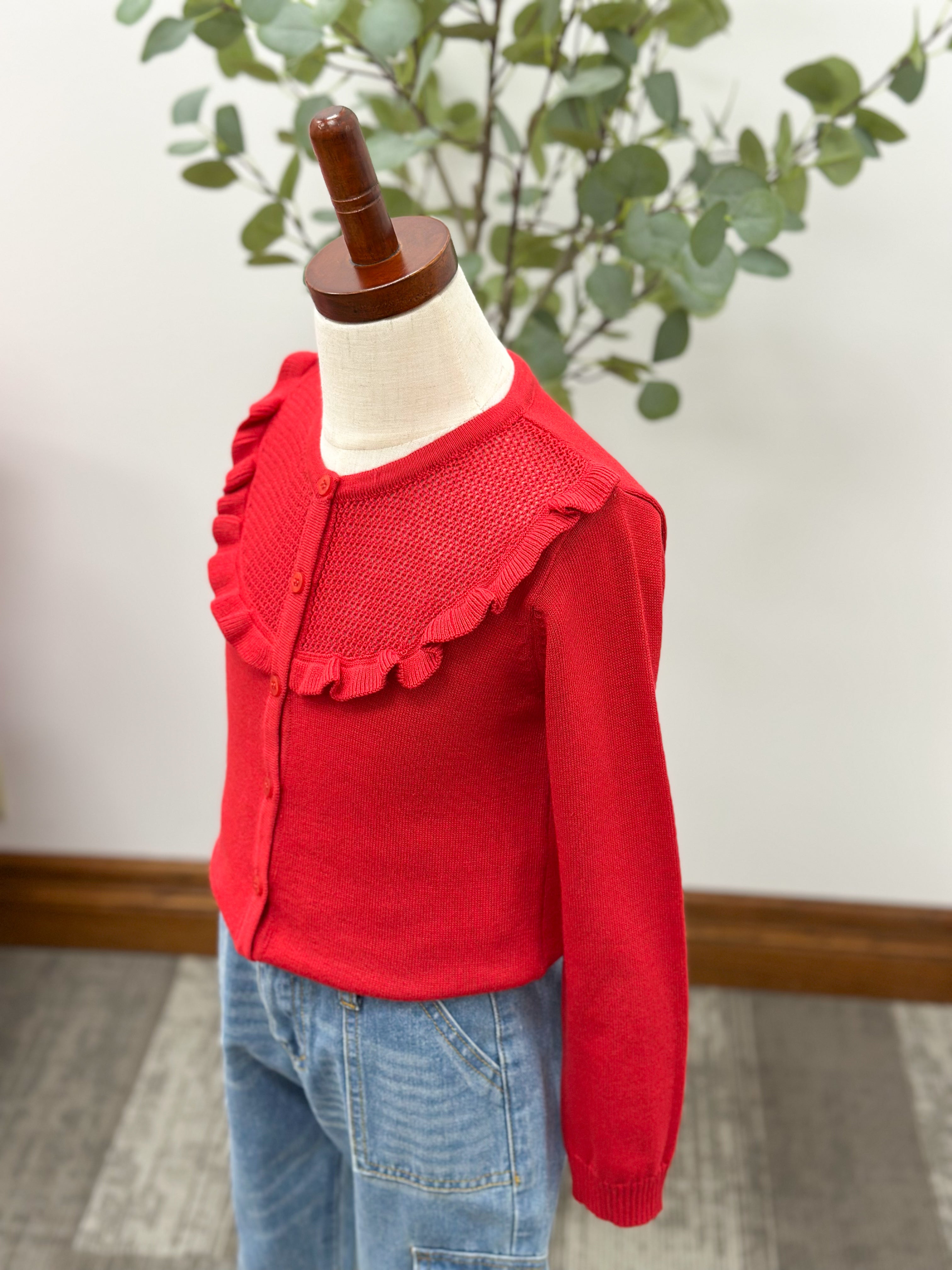 Girls Red Ruffle Cardigan