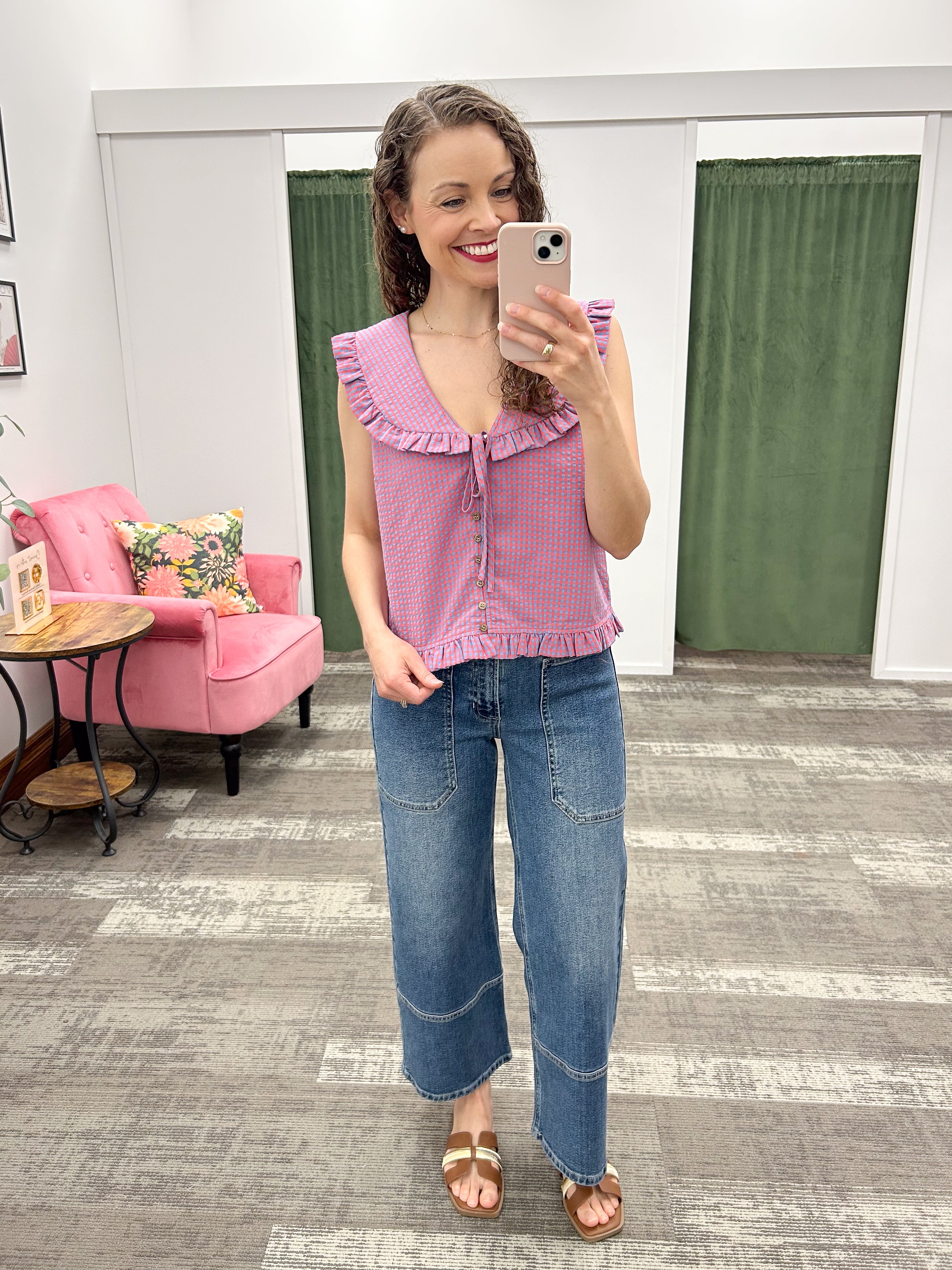 Plaid Peter Pan Collar Sleeveless Blouse