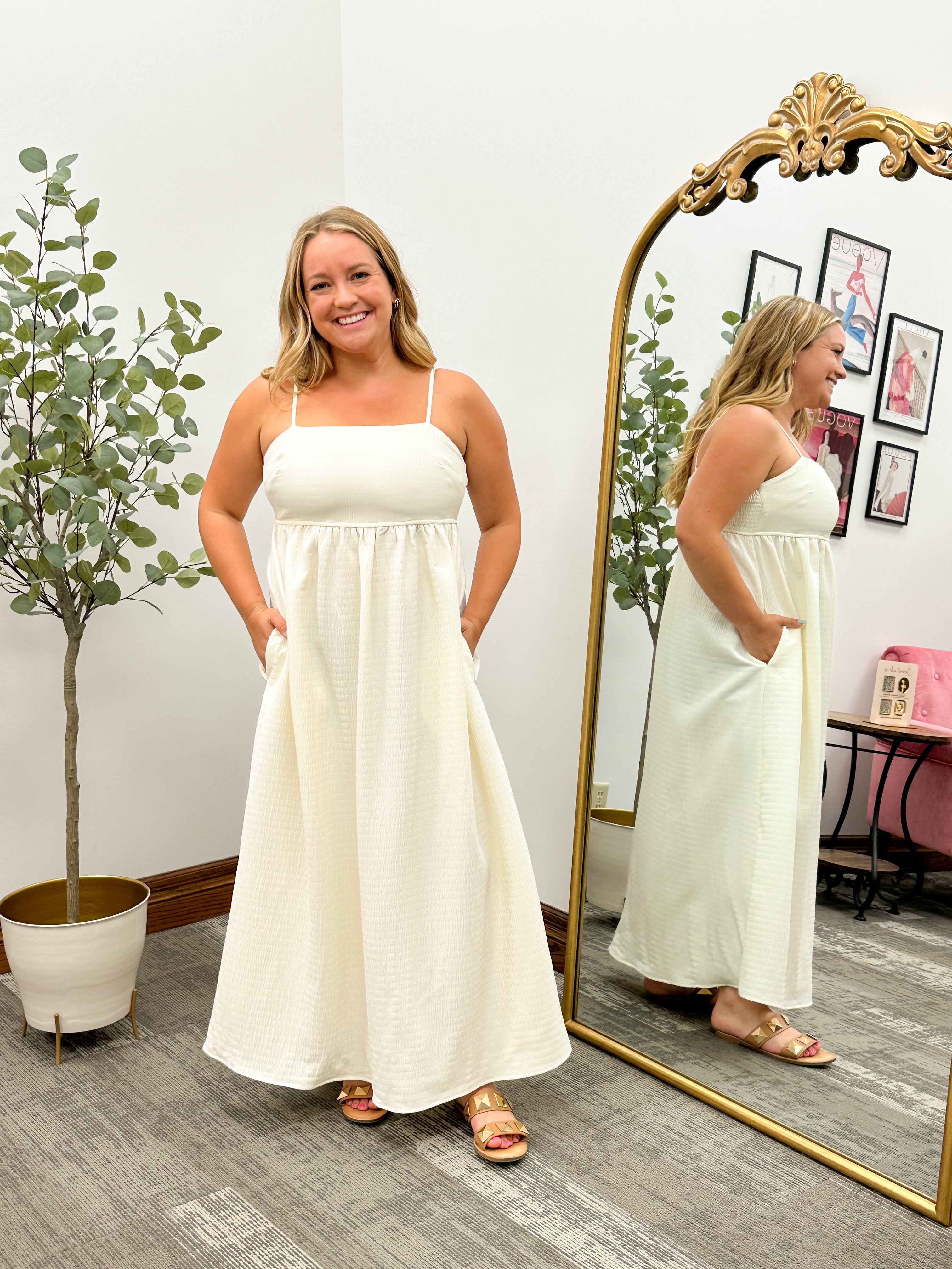 Lora Textured Cream Maxi Dress