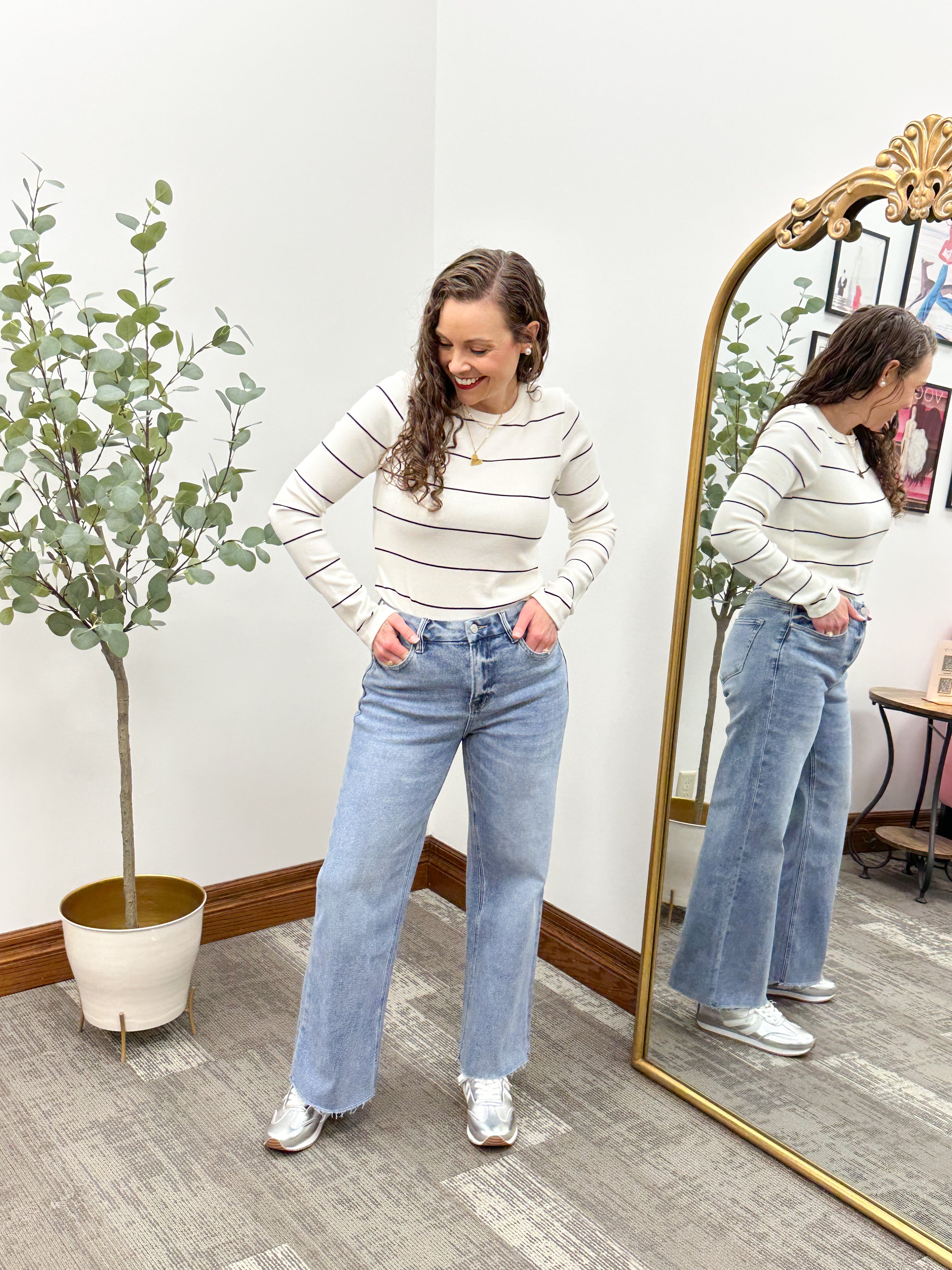 Striped Long Sleeve Ribbed Top